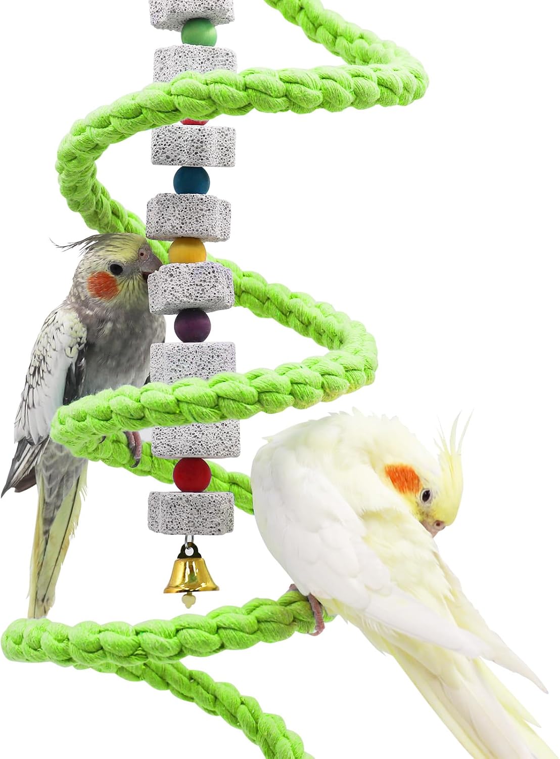 Dnoifne Spiral Rope Perch, Swing, Cage Stand Pole Accessories, Climbing Toy for Parrot Parakeet Budgies Lovebirds Cockatiels, Green