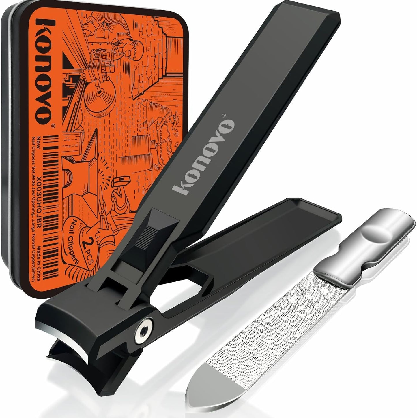 Nail Clippers Set, Ultra Sharp Sturdy Fingernail and Toenail Clipper Cutters with Visibly Tin Case, Large Toenail Clipper