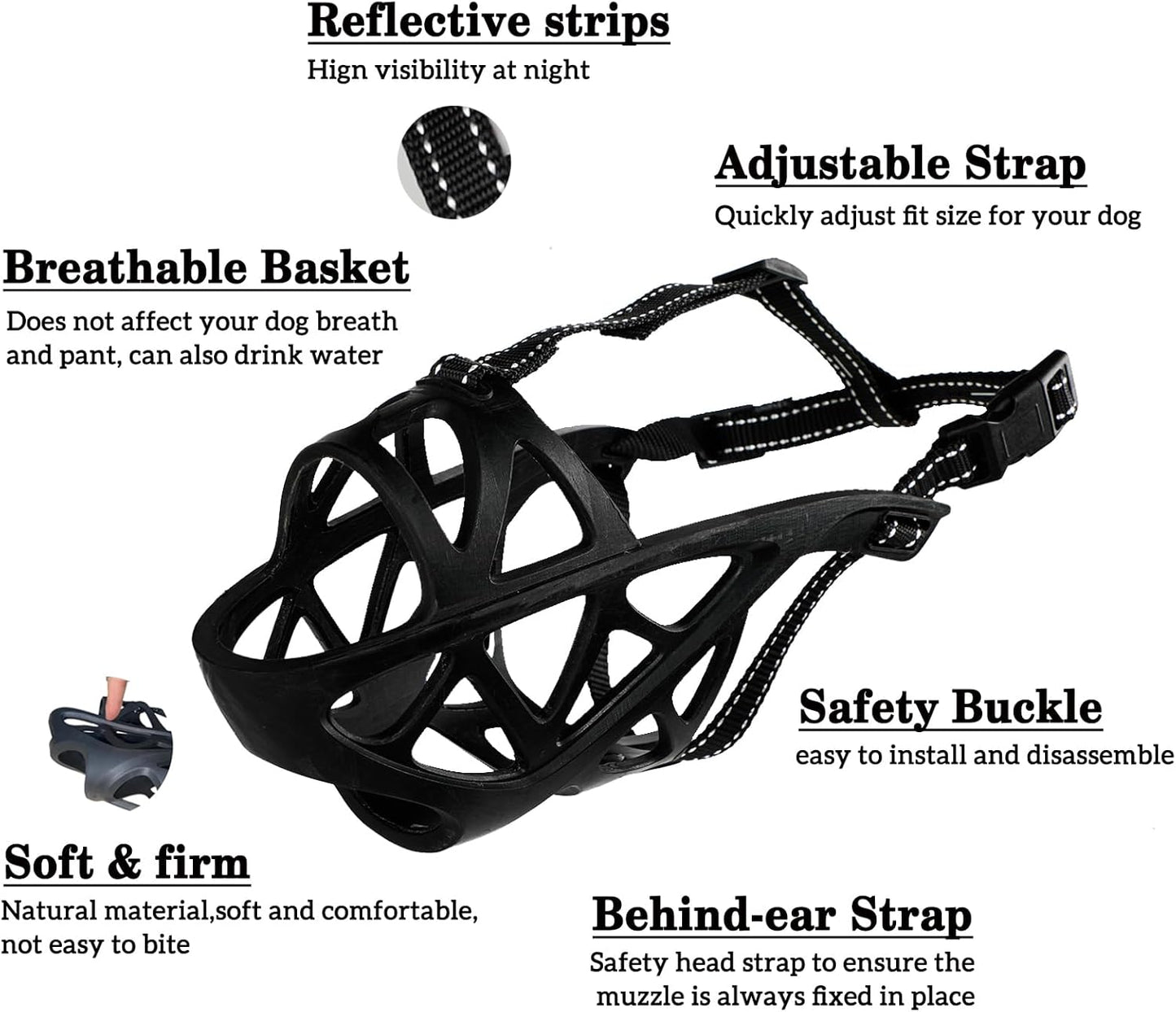 Dog Muzzle, Breathable Basket and Soft Cage Black Dog Mouth Cover,Anti-Biting, Barking and Chewing for Small Medium Large Dogs, 1 Pack Poop Bags for Dogs (XL)