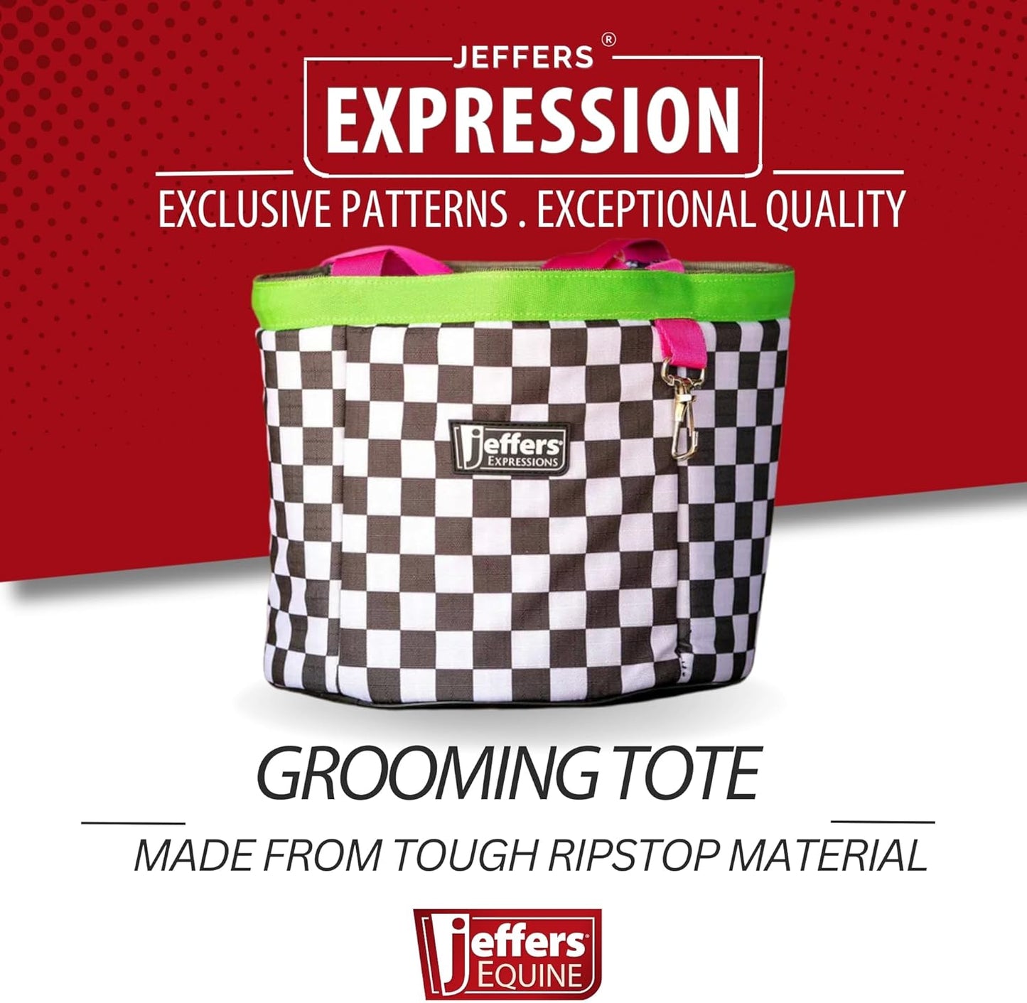 Jeffers Expression Grooming Tote Caddy, Skater Cowgirl - Durable Ripstop Organizer with Pockets for Horse Grooming Tools - Easy Carry Nylon Straps, Compact Storage for Stable, Travel & Equine Supplies