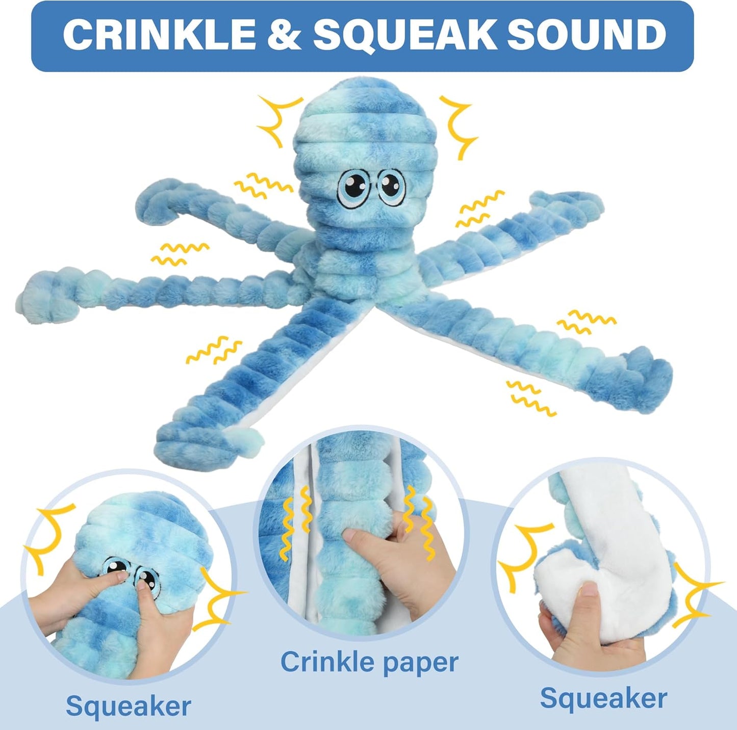 Prime Pets Dog Toys for Large Dogs, 27“ Extra Large Plush Octopus Dog Toy, Crinkle Squeaky Dog Toys to Keep Them Busy, Interactive Tug of War Pet Toy for Small Medium Large Breeds, Tie-dye Blue