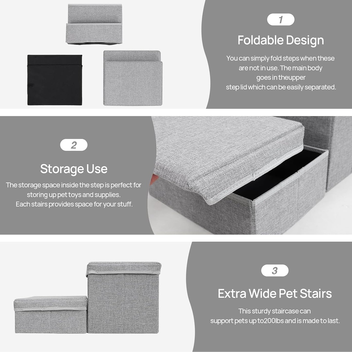Foldable Dog Stairs/Steps 2-Tier Pet Steps Storage and Adjustable Steps for Small Medium Dogs Pet Steps Storage Stepper for High Beds Sofa Pet Dog Cat (2 Step-Light Grey)