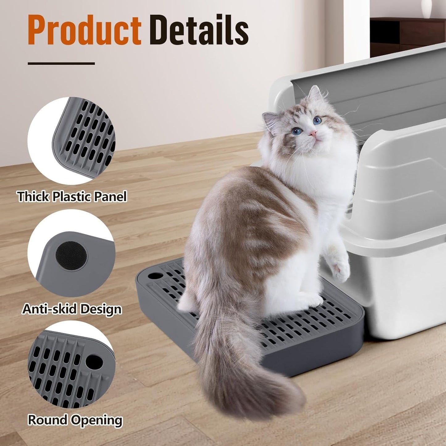 Cat Litter Box Ramp Mat with Filter Function, Cat Step Pedal Stool for Self-Cleaning Litter Box, Easy to Clean, Ideal for Kitten & Elderly Cats (Dark Grey)