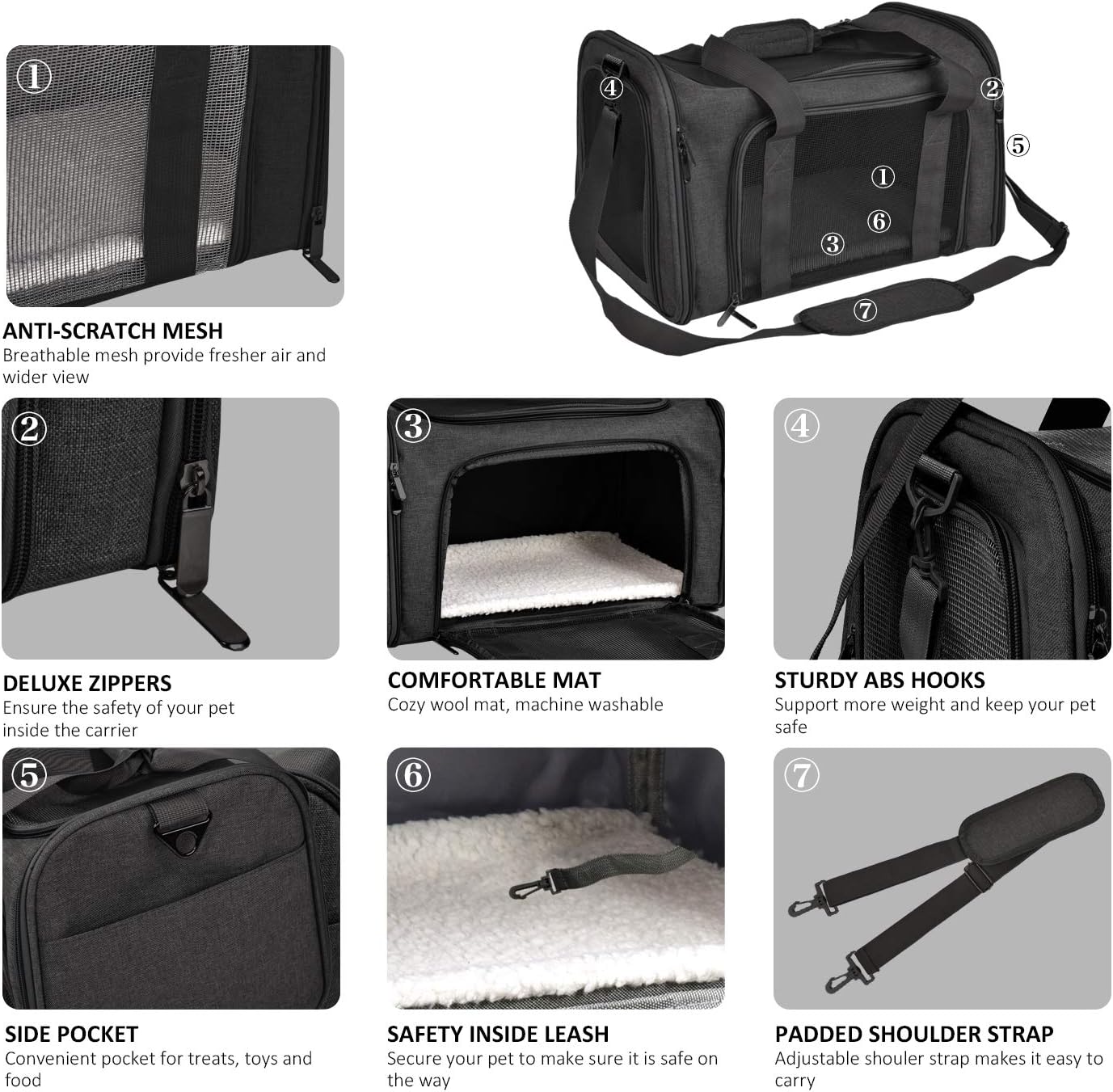 Cat Carriers Dog Carrier Pet Carrier for Small / Medium Cats Dogs Puppies (Up To 15lbs), TSA Airline Approved Small Dog Carrier Soft Sided, Collapsible Waterproof Travel Puppy Carrier -Black