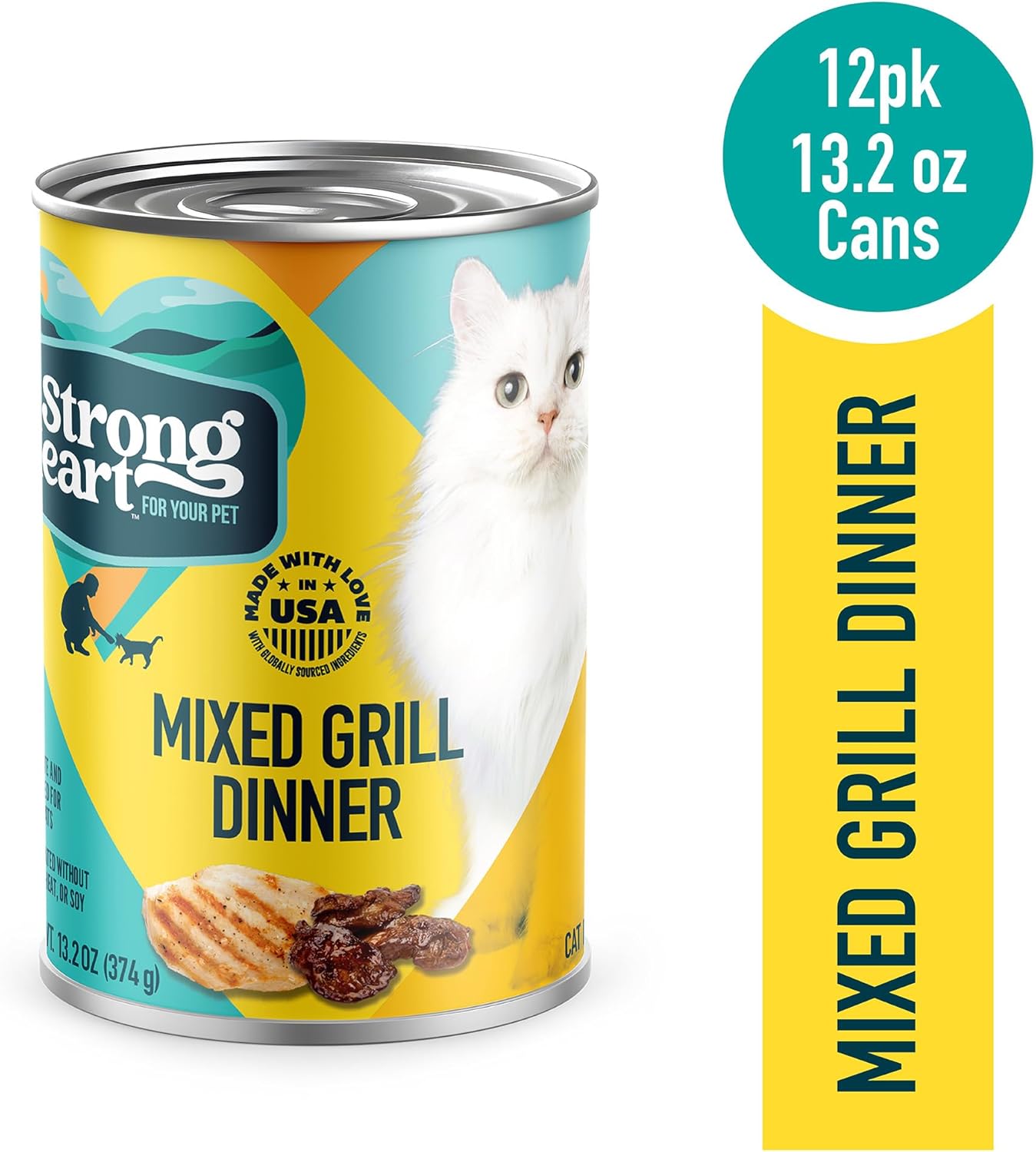 A Strong Heart Canned Wet Cat Food, Mixed Grill Dinner - 13.2 oz Cans (Pack of 12), Made in The USA with Real Chicken & Liver