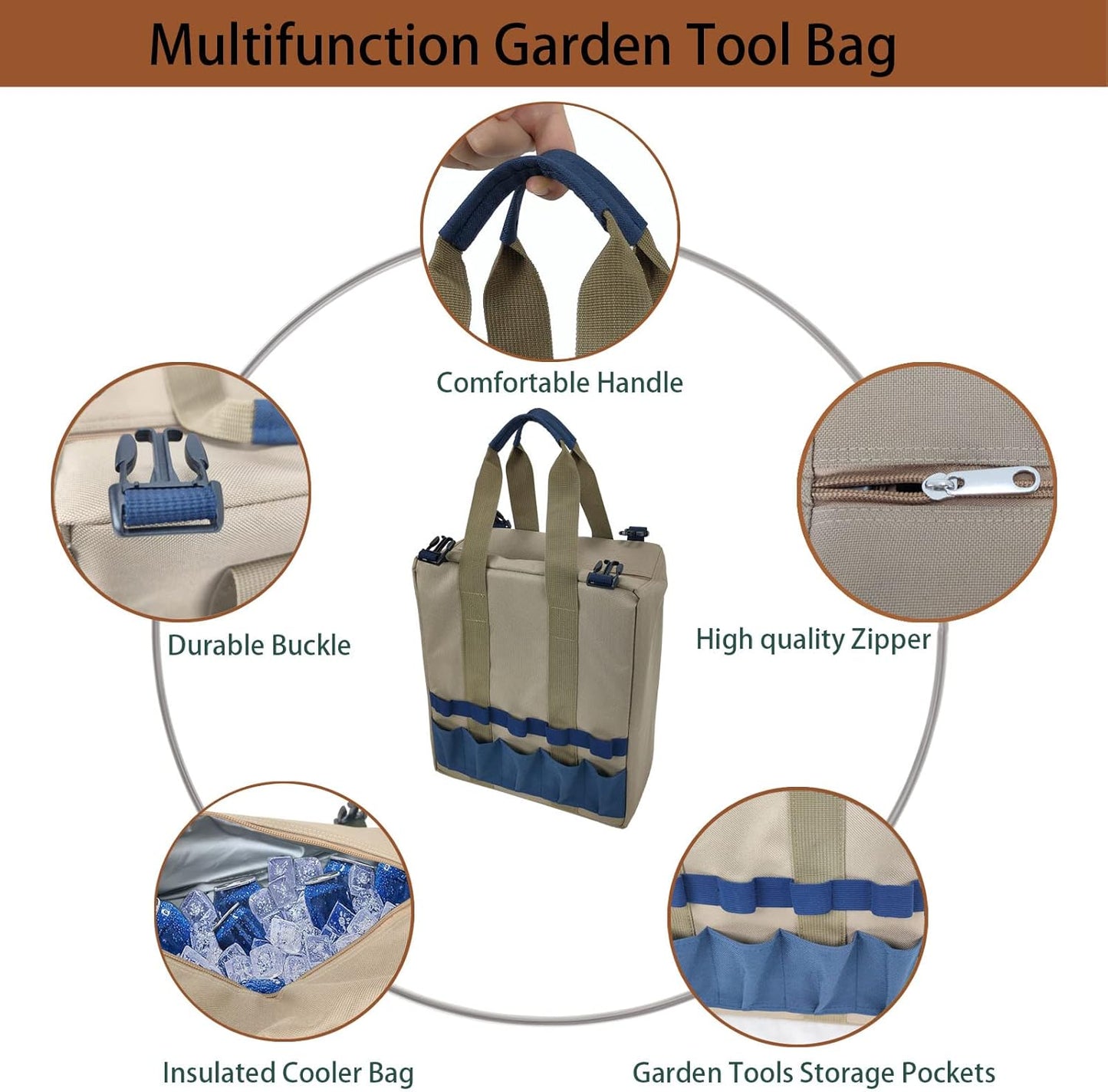 Garden Folding Gardener Stool with Gardening Tools Insulation Garden Bags Plus 5 Garden Tools and Gardening Kneeler Ideal Gift for Mother's Day/Father's Day (Navy Blue)