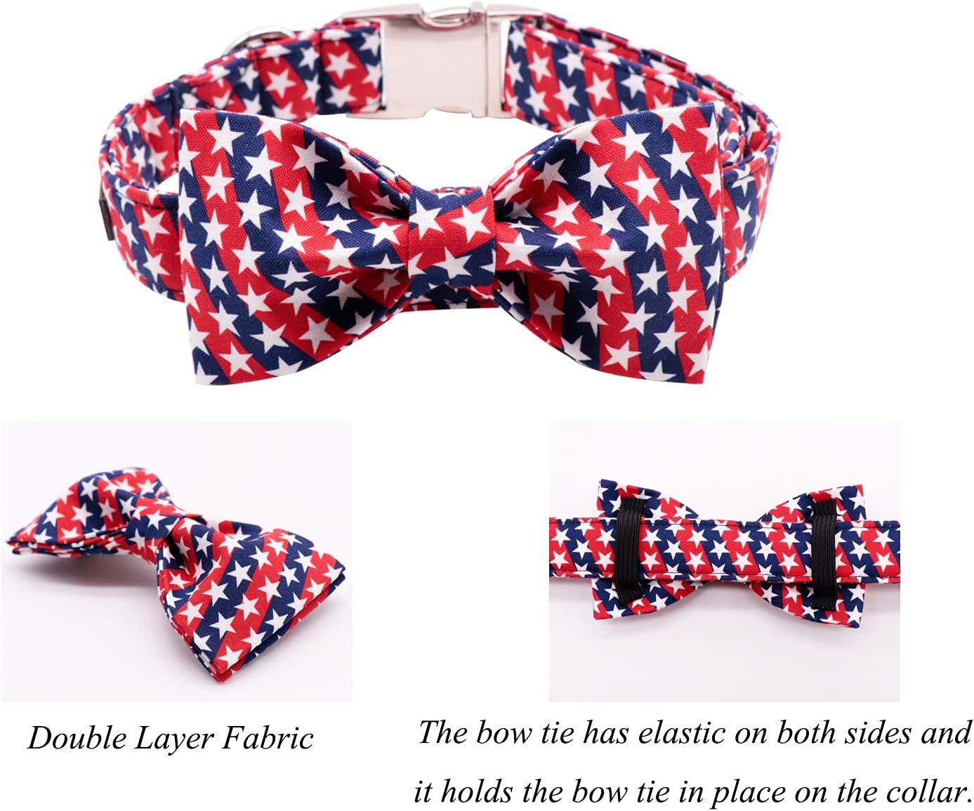 Lionet Paws Patriotic Dog Collar with Bowtie, 4th of July, Soft and Comfortable, Adjustable Collar for Medium Dogs, Neck 13.5-22 inches