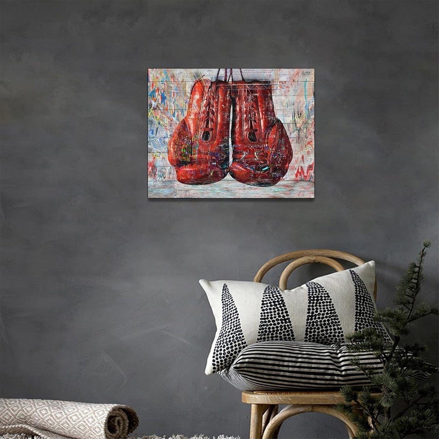 Quorin Banksy Graffiti Boxing Wall Art Red Boxing Gloves Pictures Gym Sport Wall Decor Canvas Print Painting Artwork for Gym Living Room Bedroom 12"x16"