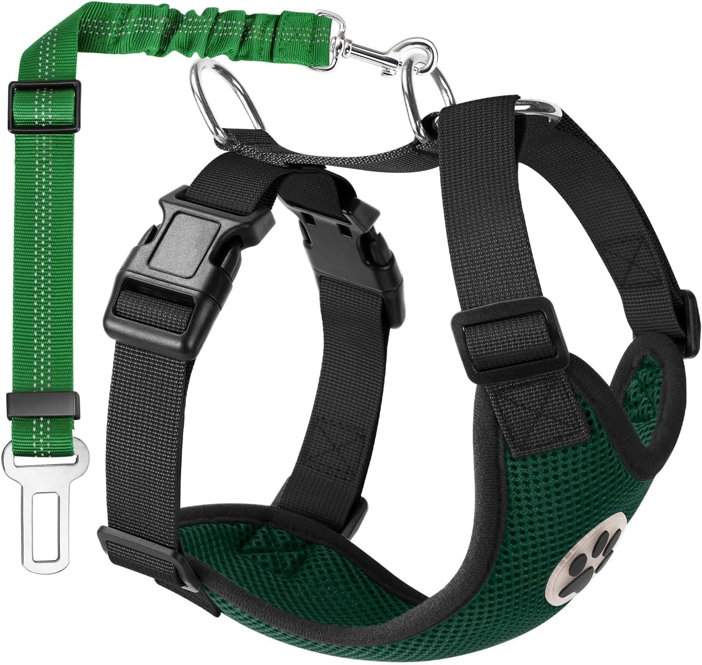 Lukovee Dog Seat Belt for Car, Adjustable Dog Car Harness for Large Medium Small Dogs, Soft Padded & Breathable Mesh Dog Seatbelt with Car Vehicle Connector Strap (Green,Large)