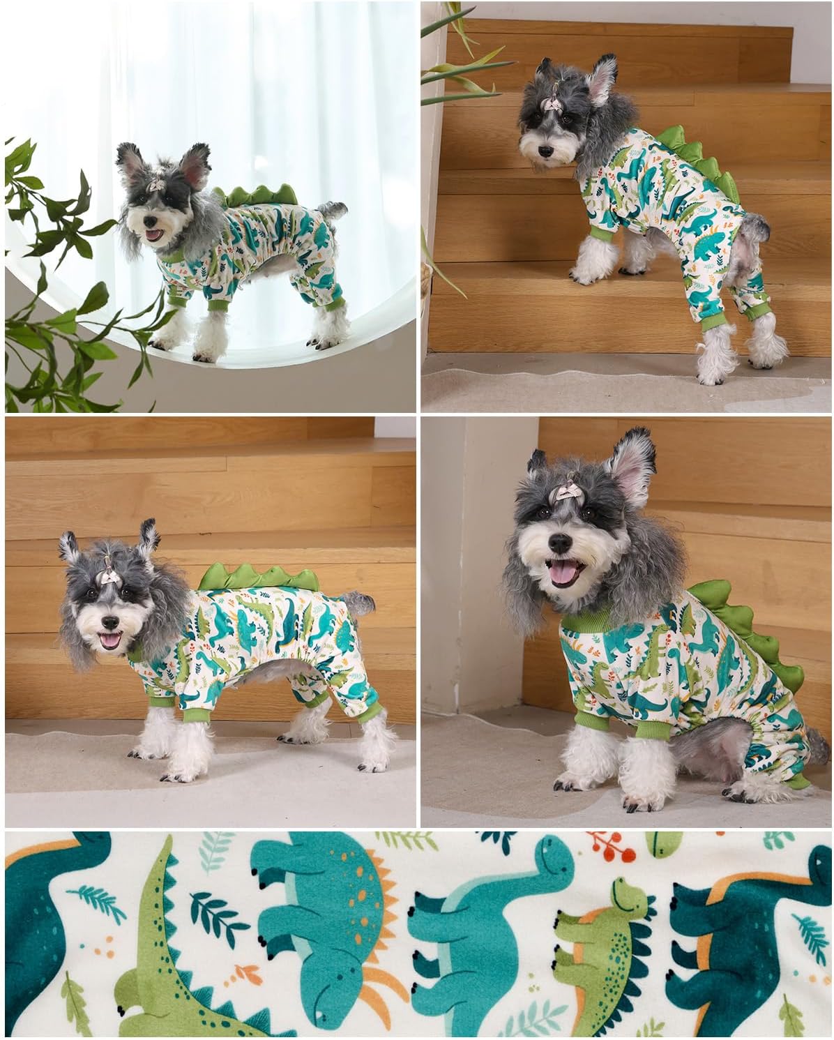 CuteBone Dinosaur Costume Dog Pajamas, Stretchy Spandex Crystal Velvet Sleepwear Coat for Small Dogs, Soft & Warm Pet Outfit Clothes for Cold Weather, Cozy Pullover Design COSP05XS