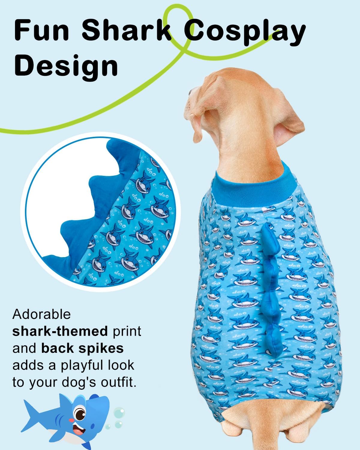 CuteBone Shark Costume Dog Pajamas, Stretchy Spandex Crystal Velvet Sleepwear Coat for Small Dogs, Soft & Warm Pet Outfit Clothes for Cold Weather, Cozy Pullover Design COSP07-3XL