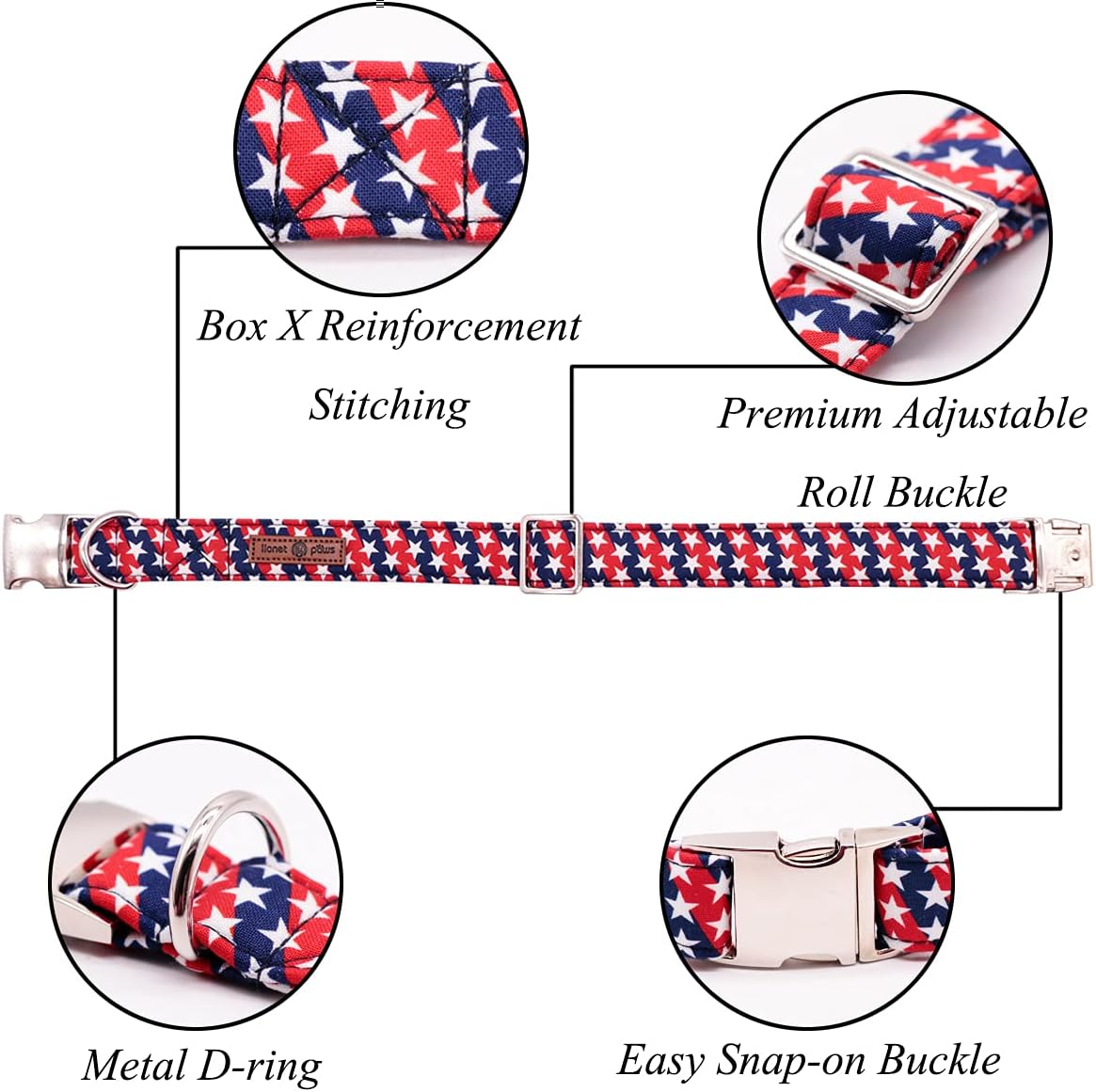 Lionet Paws Patriotic Dog Collar with Bowtie, 4th of July, Soft and Comfortable, Adjustable Collar for X-Large Dogs, Neck 16-26 inches