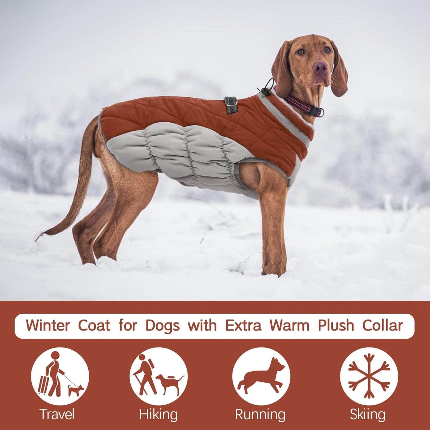 FUAMEY Dog Coat for Small Dogs,Waterproof Dog Winter Jacket with Harness Built in Puppy Cold Weather Coats Reflective Pet Vest with Zipper Warm Fleece Dogs Snowsuit Windproof Brown XS