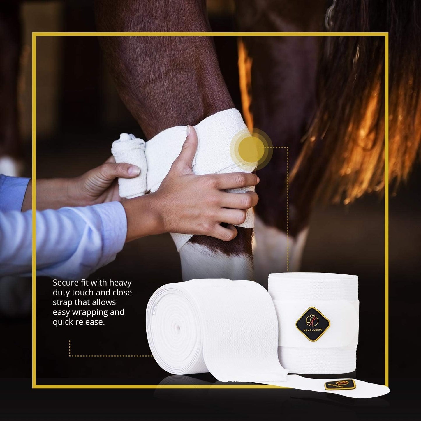 Kavallerie Elastic Fleece Bandages for Horses, Non- Slip and Snug fit Breathable Material for Injury Protection and Superior Legs Support, Stocking up Solution - White - (2 Units Per Pack)