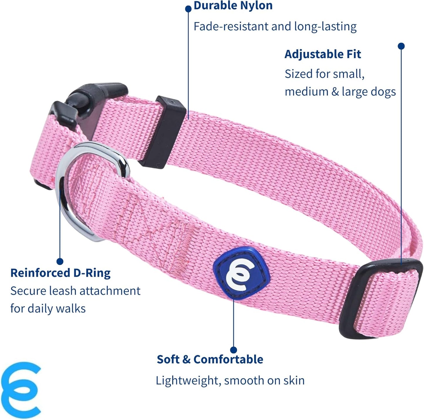 Blueberry Pet Essentials Small Dog Collar in Fuchsia Pink | Adjustable & Eco-Friendly Durable Nylon Strap | Classic Collar for Small Dogs, Boy & Girl Pets
