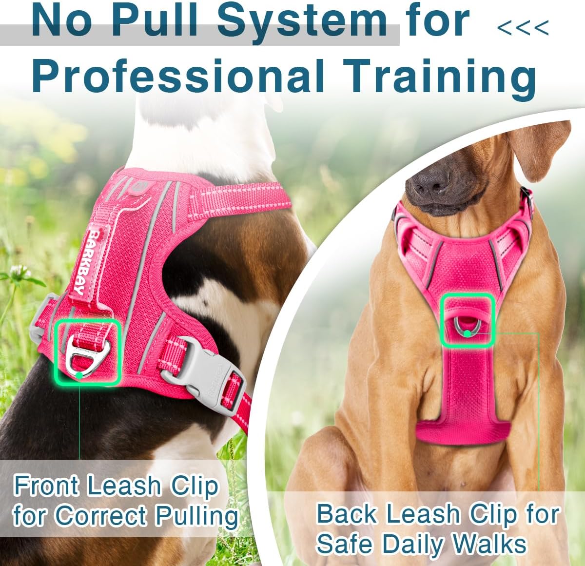 BARKBAY Dog Harness No Pull with ID Tag Pocket - Heavy Duty, Reflective, Easy Control for Large Dogs(Pink,XL)