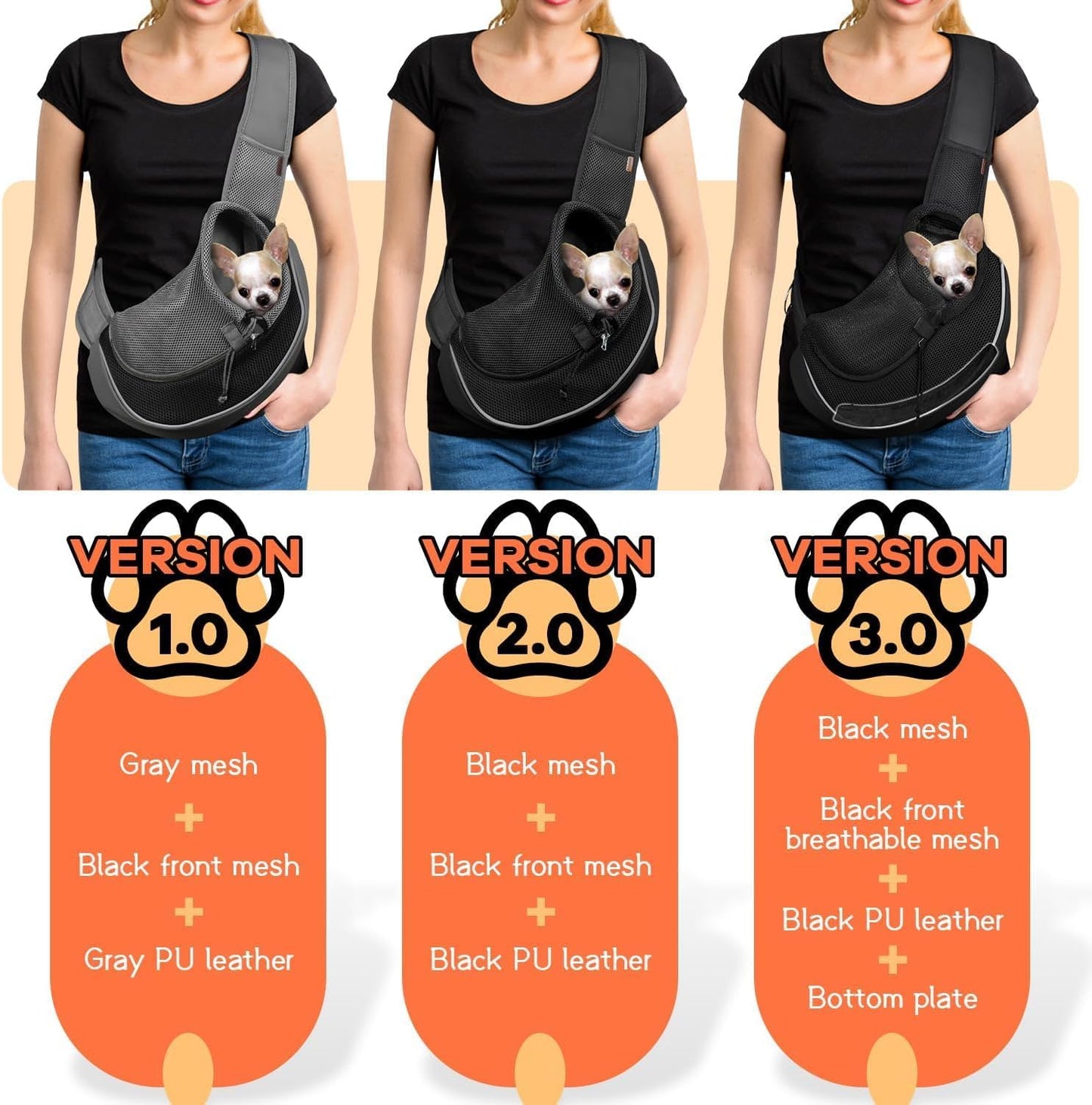 YUDODO Pet Sling Carrier for Small Dogs & Cats – Hands-Free Puppy Carrier with Safety Hook, Large Zipper Pocket, Soft Breathable Mesh, Adjustable Strap & Reflective Strip (Black 2.0 S)