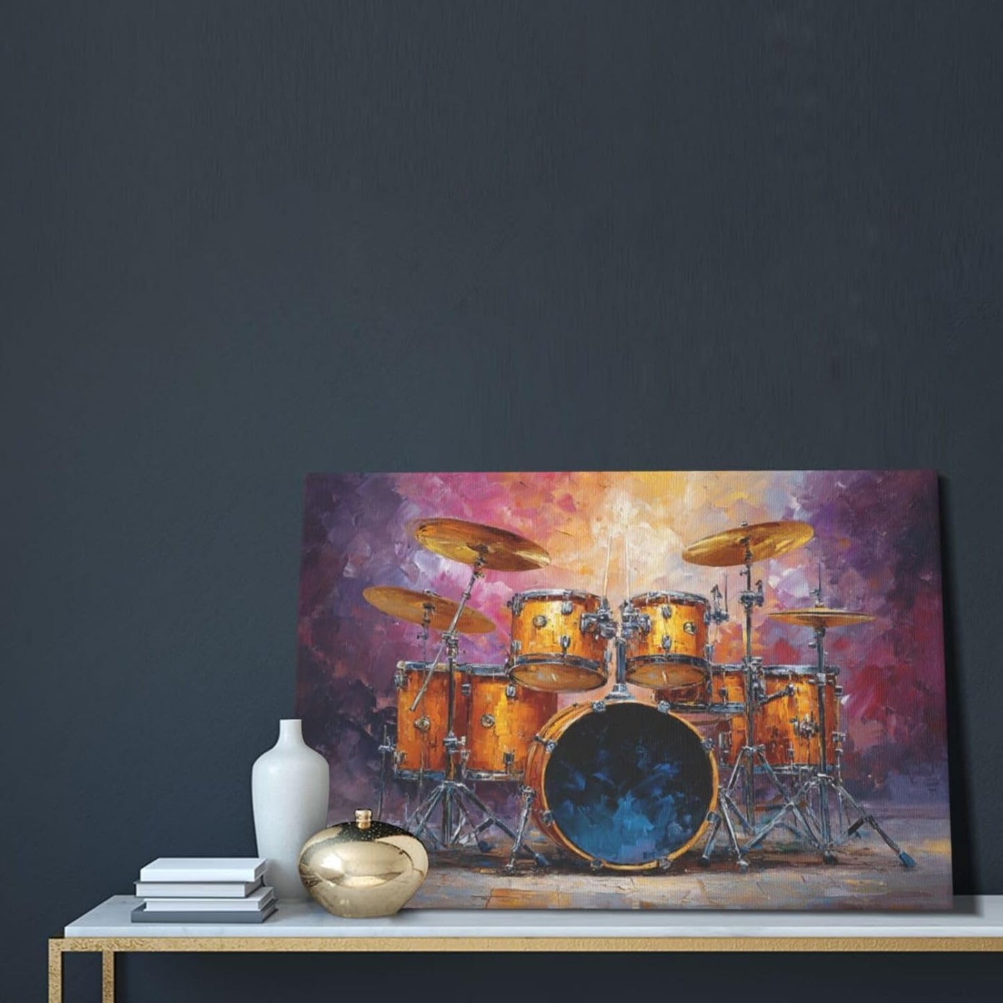 Music Wall Art Graffiti Musical Instruments Canvas Wall Decor Drum Pictures Painting Print Artwork Framed Decorations Gifts for Drummers Music Lover Studio Bar Musician Home Bedroom Living Room 16"x24"