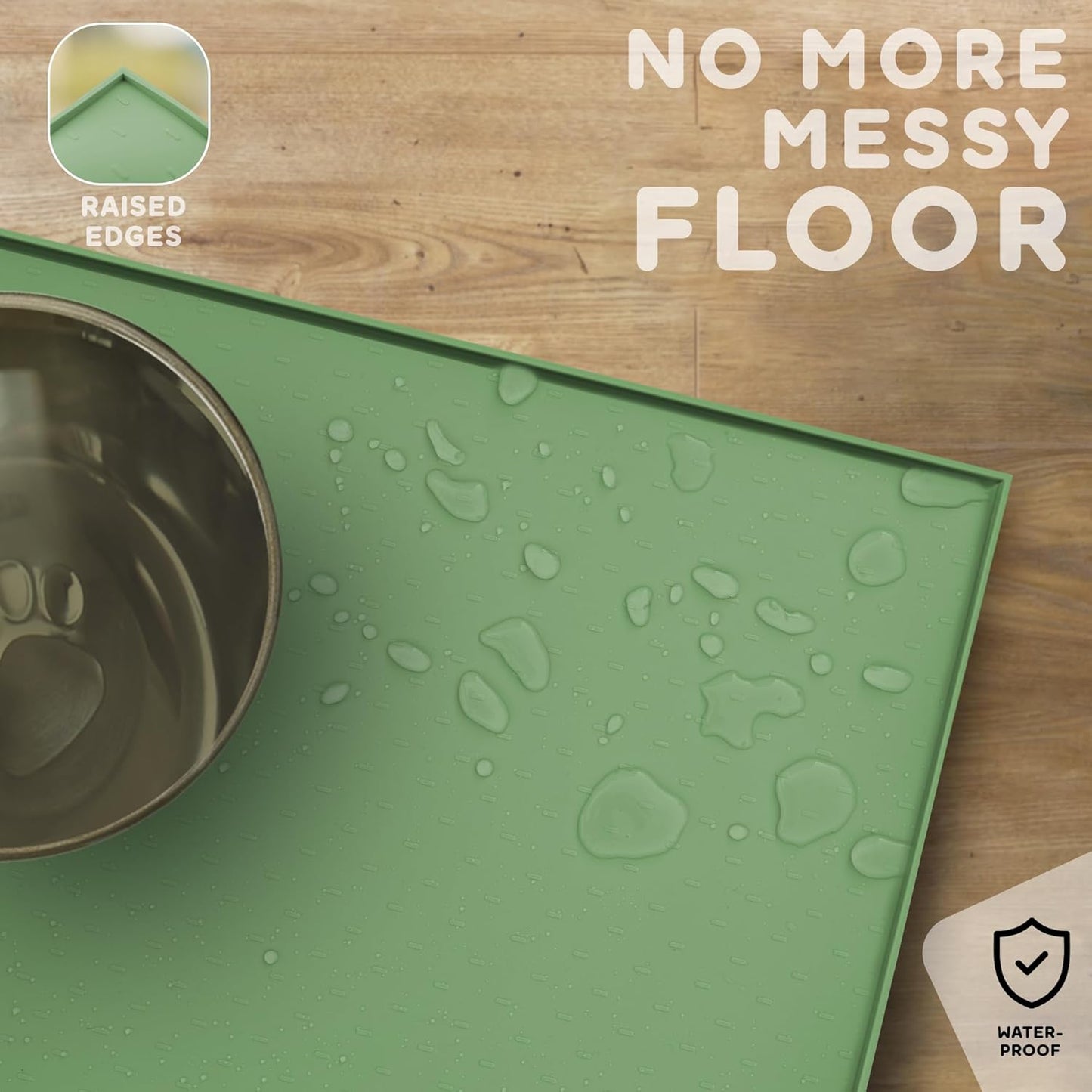 Dog Food Mat - 24x15 Raised Edges Dogs Mat for Food and Water Prevent Spill, Waterproof Cat Food Mats Protect Floors, Easy Clean Dog Bowl Mats for Food and Water, Silicone Pet Feeding Placemats Green