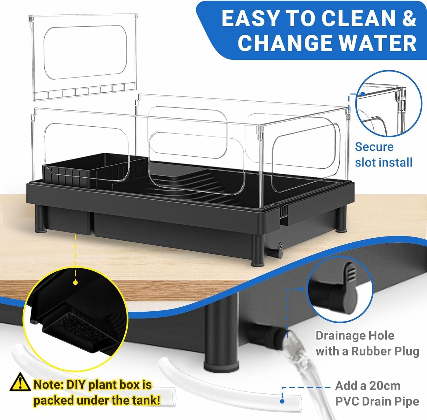 GOZILLA Small Turtle Tank with Adjustable Lamp, Acrylic Turtle Tank Starter Kit, Reptile Habitat and Terrarium with Multi-Functional Areas for Tortoise, Crab, Crayfish, Small Reptile.(Tank+Lamp)