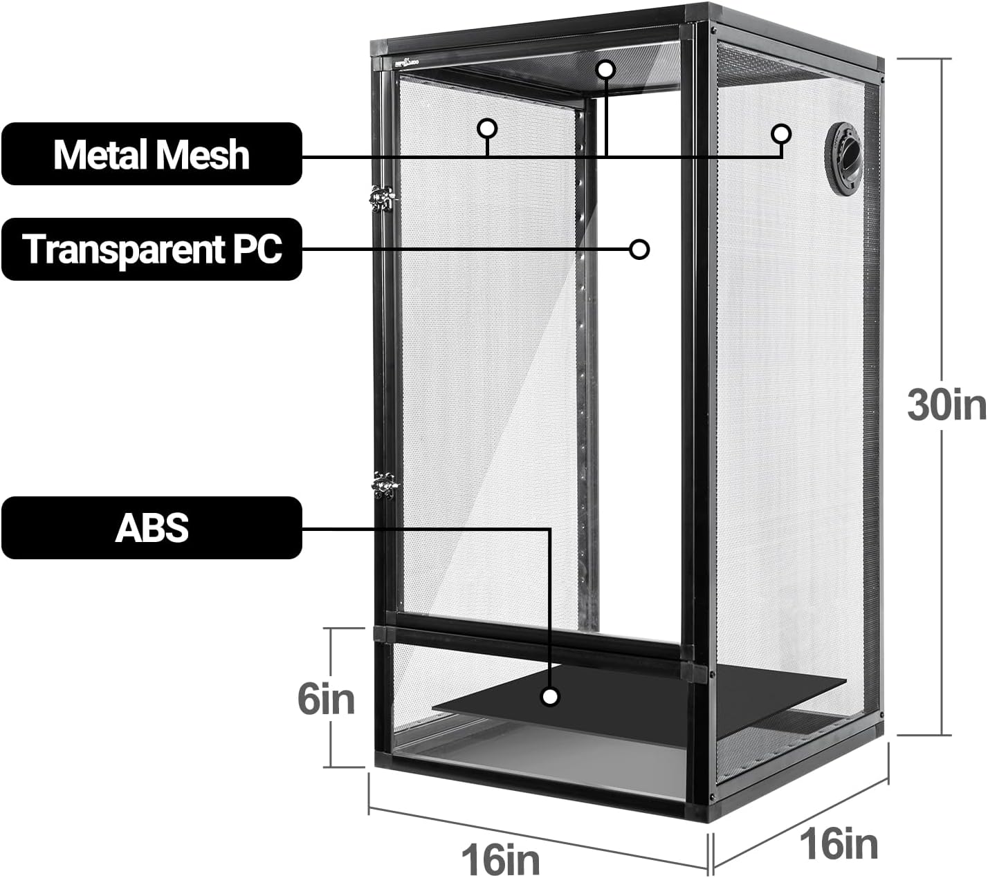 REPTI ZOO 16" x 16" x 30" Front Opening Chameleon Cage with 3-Sided Metal Mesh, 33 Gallon Screen Vertical Terrarium with Background Sticker, Tall Enclosure for Chameleon, Tree Frog, Arboreal Reptiles