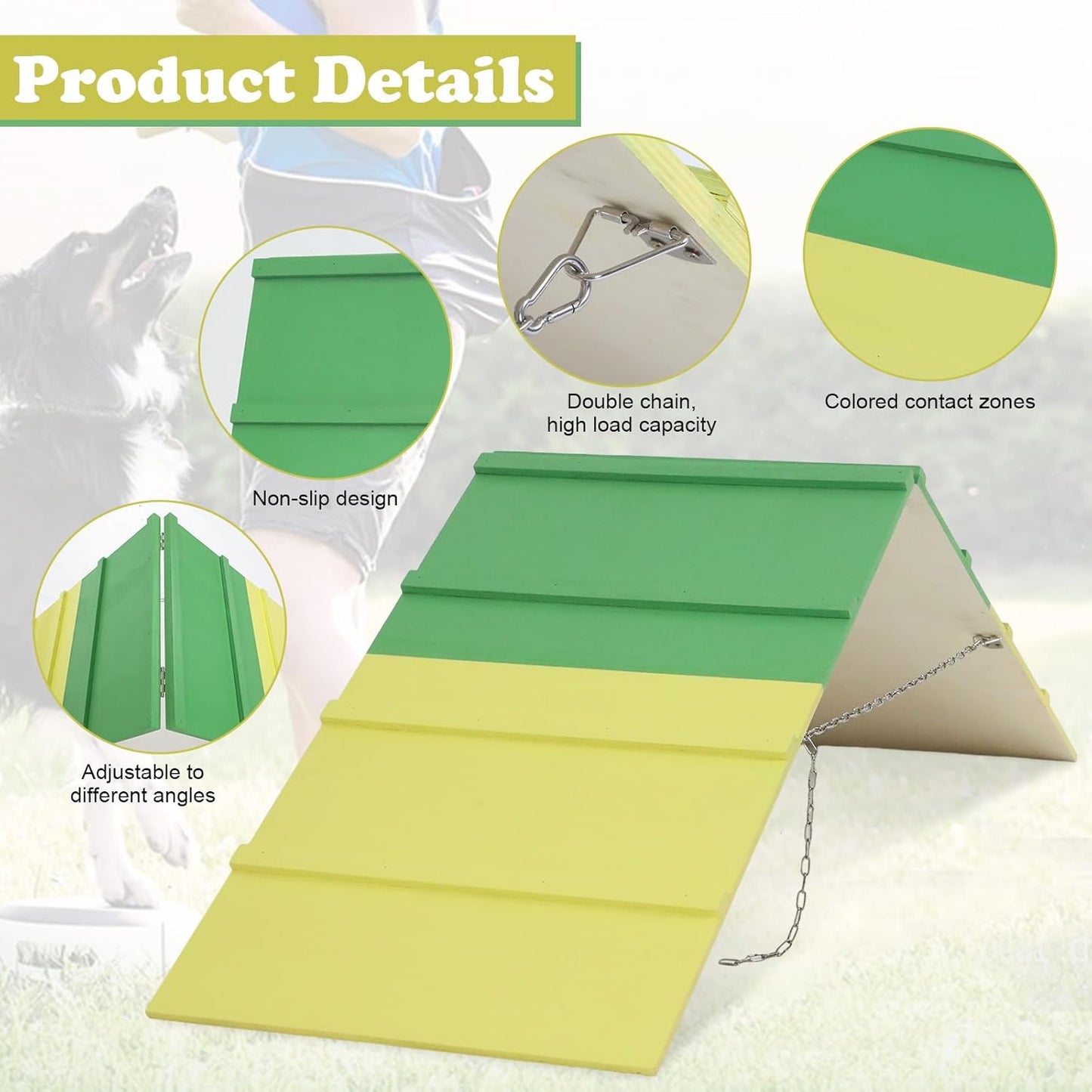 Dogs Agility A-Frame 74.8 x 18.9 Inch Dog Climbing Frame Non-Slip Dog Agility Training Equipment Dog Agility Equipment for Dog Agility Course Equipment for All Breed Dogs Outdoor Park, Backyard