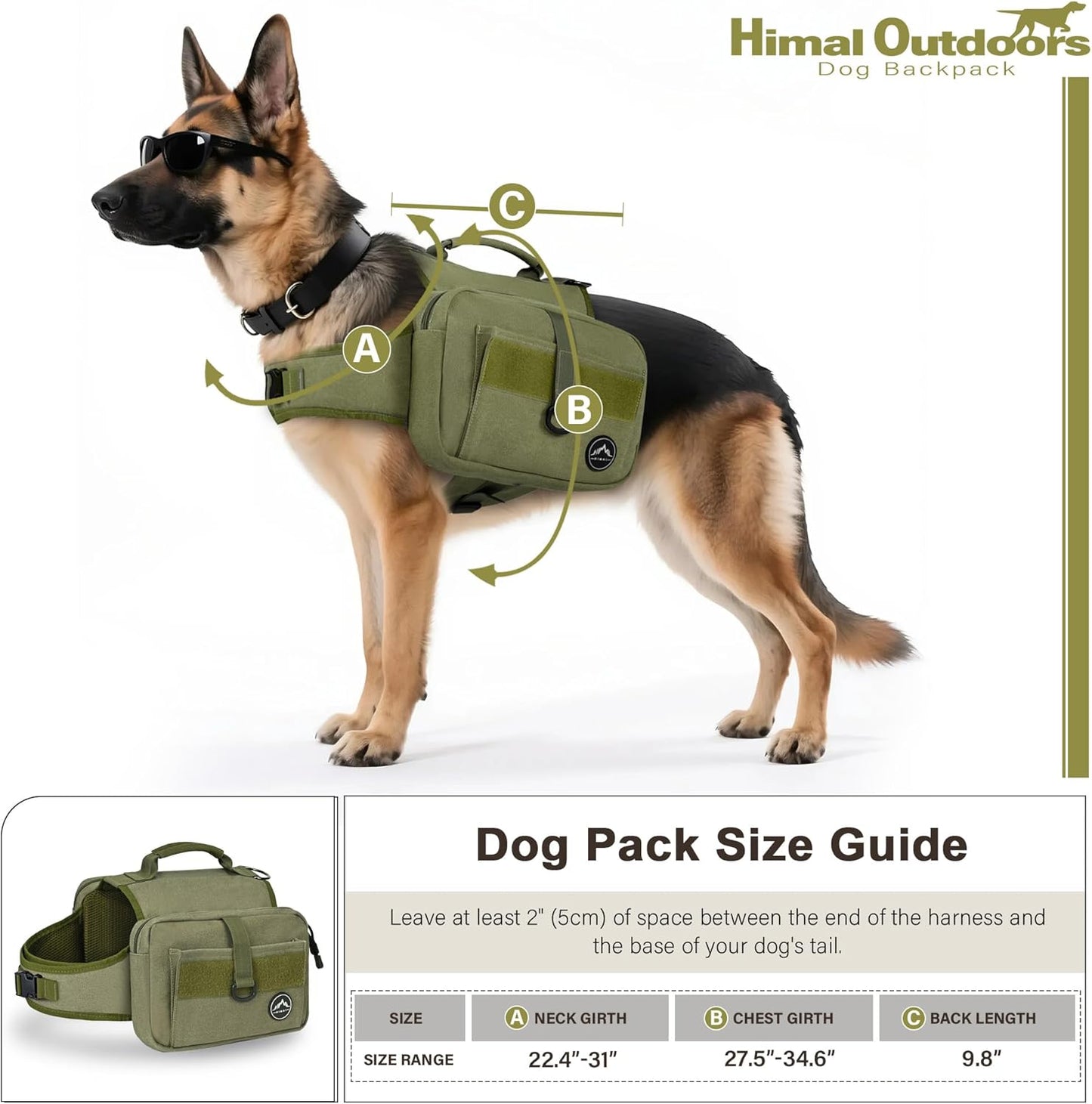 Himal Outdoors Dog Backpack & Saddle Bag, Tactical Hiking Backpack for Large Dogs with Side Pockets & Adjustable Strap