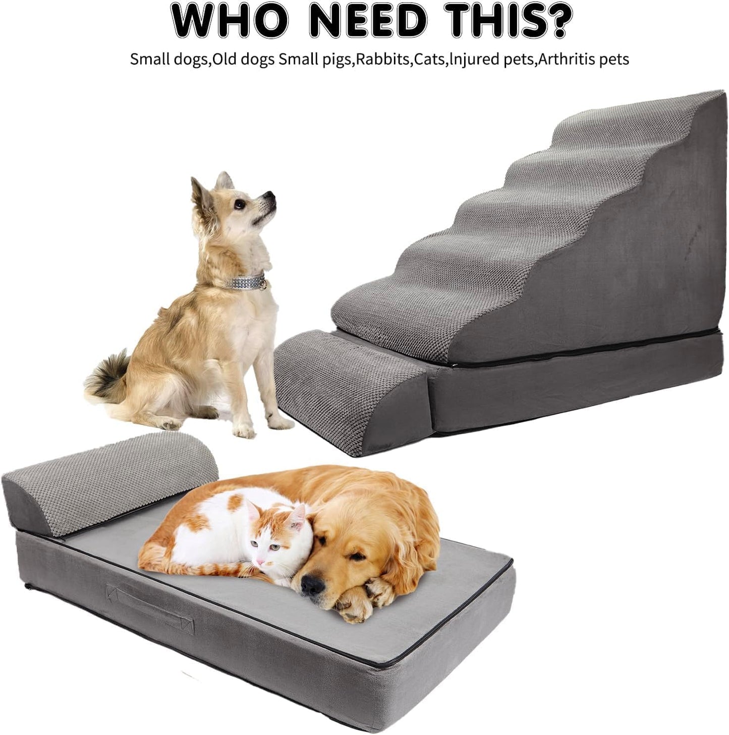 Soft Dog Stairs & Steps for High Beds 28 Inches High Tall, LitaiL Pet Stairs/Steps for High Beds for Small Large Dogs, Non-Slip Dog Ramps for Bed, for Older Cats