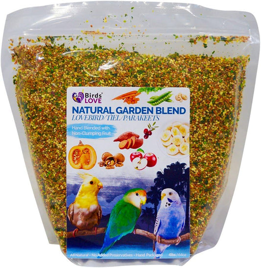 Birds LOVE All Natural Garden Blend Bird Food for Small Birds - Lovebirds, Cockatiels, Parakeets and Parrotlets 4lb