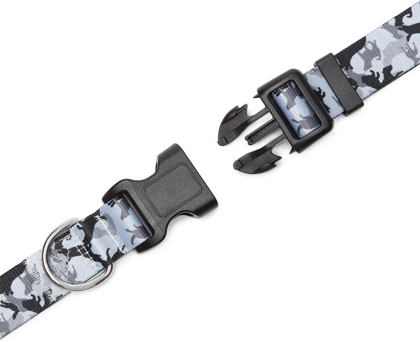 Mercano Adjustable Dog Collar - Special Design Patterns, Soft Nylon Comfortable Sturdy Pet Collar for Small Medium Large Dogs (S, Dog Camouflage Grey)