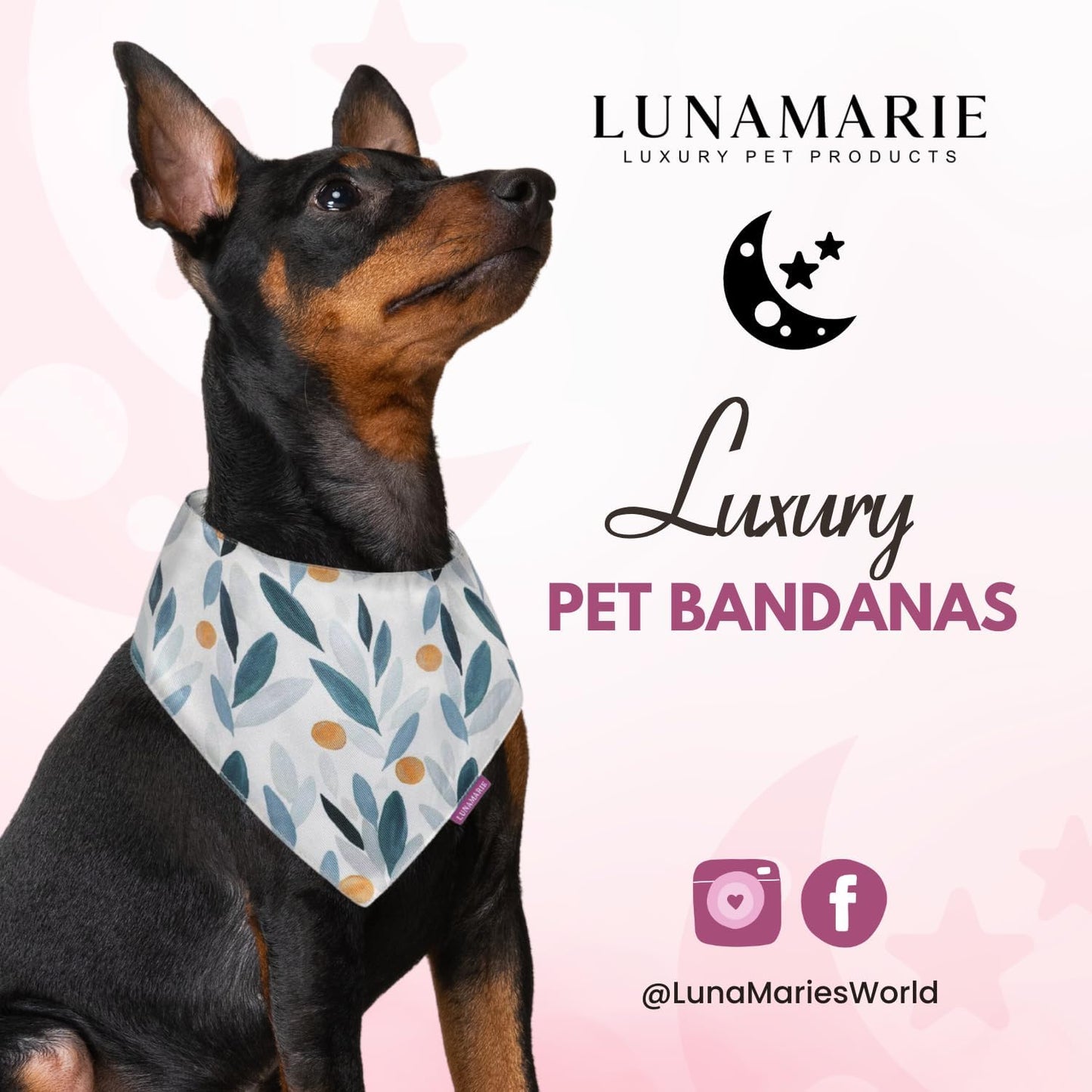 LunaMarie - Luxury Pet Birthday Bandanas -Premium & Silky Poly Fabric | 100% Handmade | Custom Shape Dual Layered (Green/Orange Floral, Small)