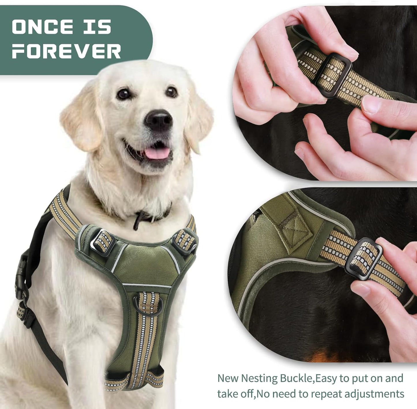 No Pull Dog Harness for Small Dogs, Adjustable No Choke Pet Vest with Dog Leash Fit Smart Reflective Pet Walking Harness for Training Easy Control Soft Handle Green S