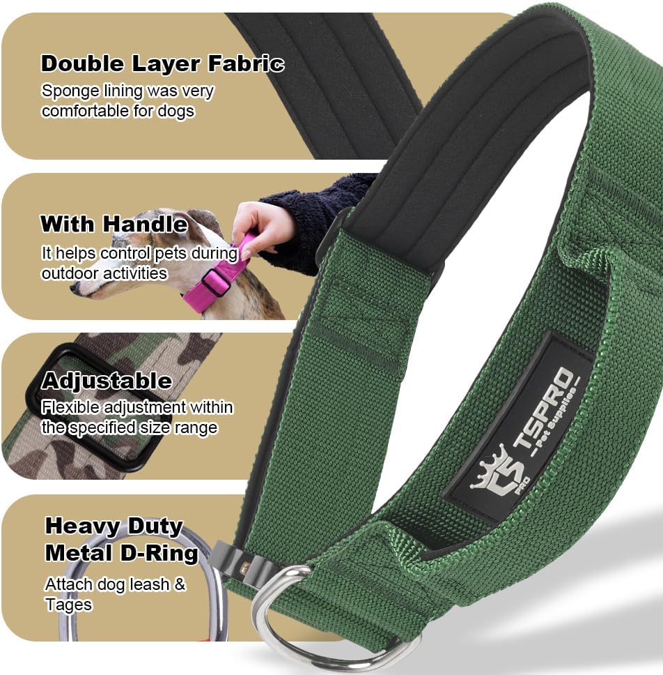 TSPRO Premium Dog Collars Tactical Dog Collar with Handle and Heavy Duty Quick-Release Metal Buckle Durable Thick and Adjustable for Medium to Large Dogs (Cyan Gradient L)