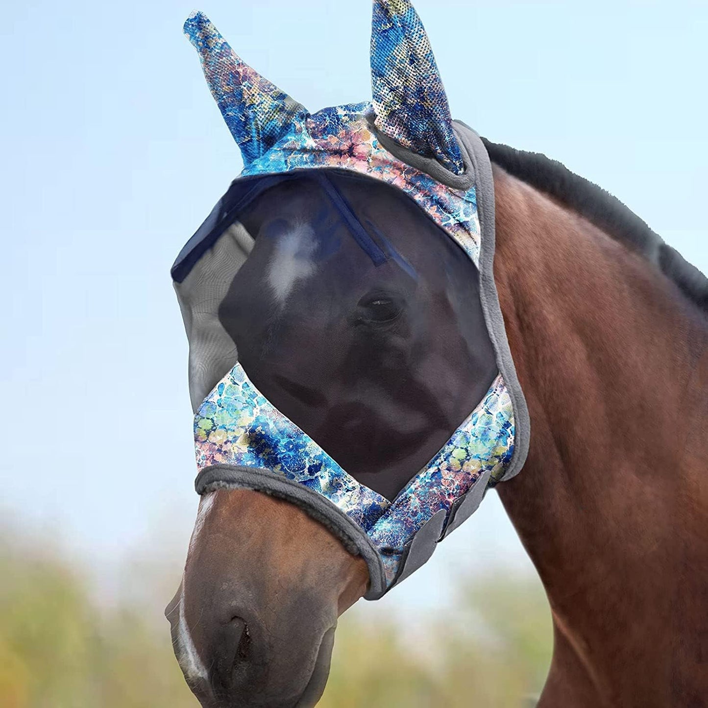 Harrison Howard LumiVista Horse Fly Mask Standard with Ears UV Protection for Horse Pastel Mix M Cob