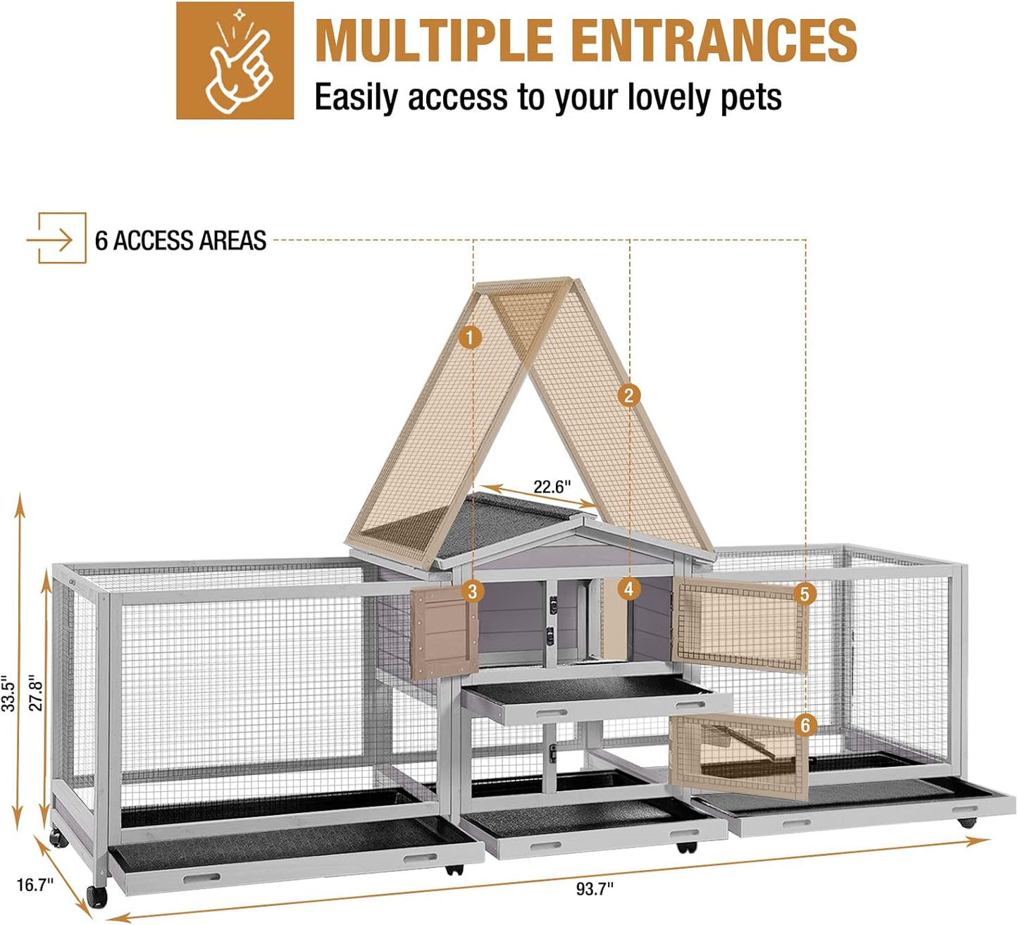 GUTINNEEN Rabbit Hutch Guinea Pig Cage with Double Run Indoor Bunny Hutch Outdoor Rabbit House with Deeper No Leak Trays and Wheels