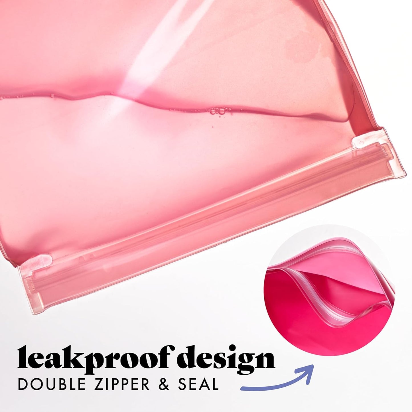 Fit & Fresh Reusable PEVA Storage Bags 3 Pack, Reusable Food Storage Bags, LeakProof Bag, Durable, Reusable Sandwich Bags, Freezer Safe Bags, Hand Wash, Easy to Clean, Eco-Friendly, Pink Bows