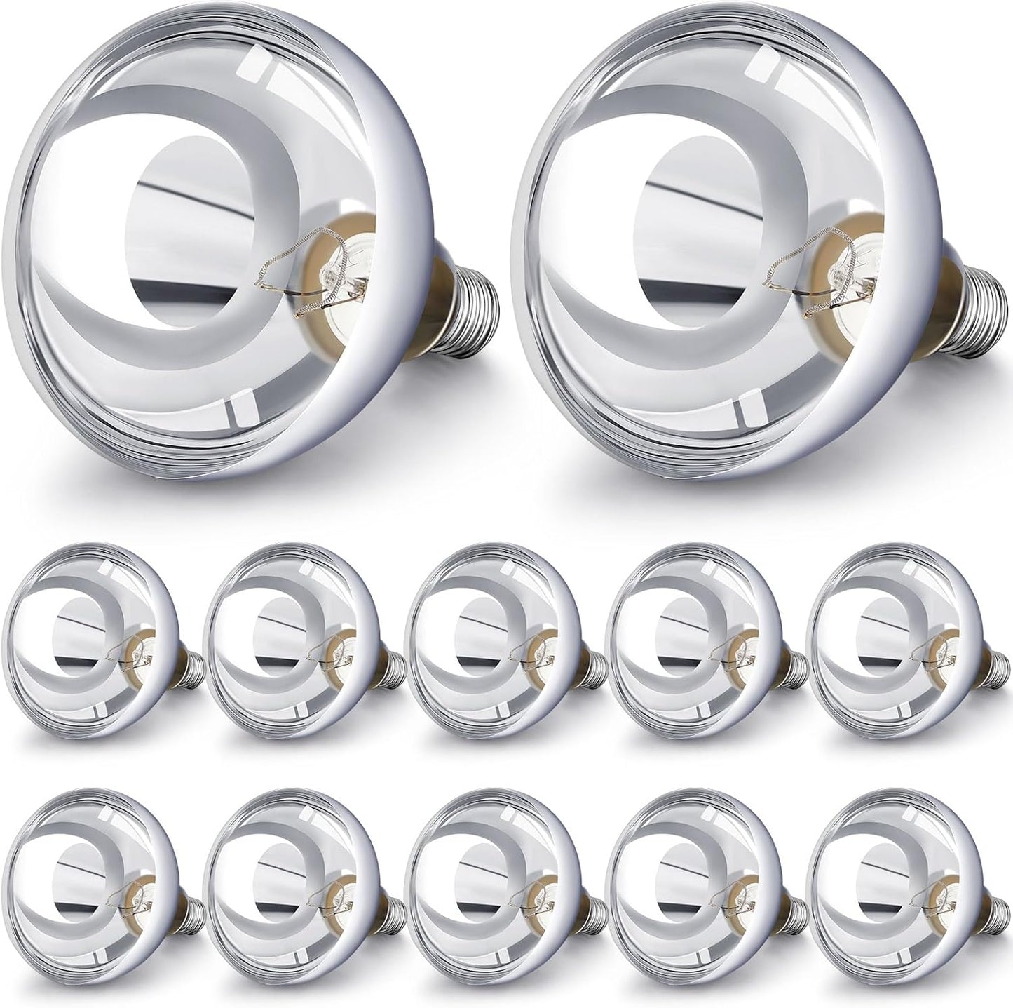 VIHOSE 12 Pack 250 Watt Heat Lamp 120v R40 Heat Lamp Bulbs Glass Incandescent Light Bulbs Incandescent Heating Lightbulbs for Reptiles Chicks Food Puppies Bathroom, Use E26 Base (Silver)