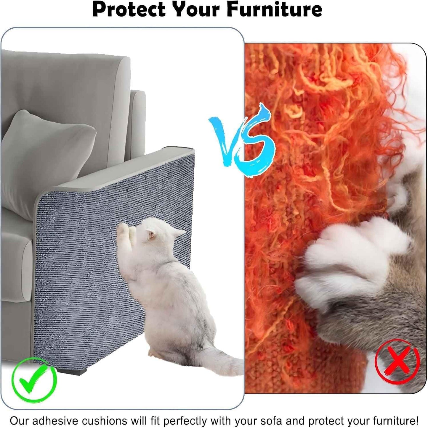 Cat Scratch Couch Furniture Protector, Adhesive Cat Scratch Pad Deterrent for Furniture, DIY Climbing Cat Scratcher Couch Protector from Cat Claws Scratching Indoor (Dark Grey 11.8"X39.4")