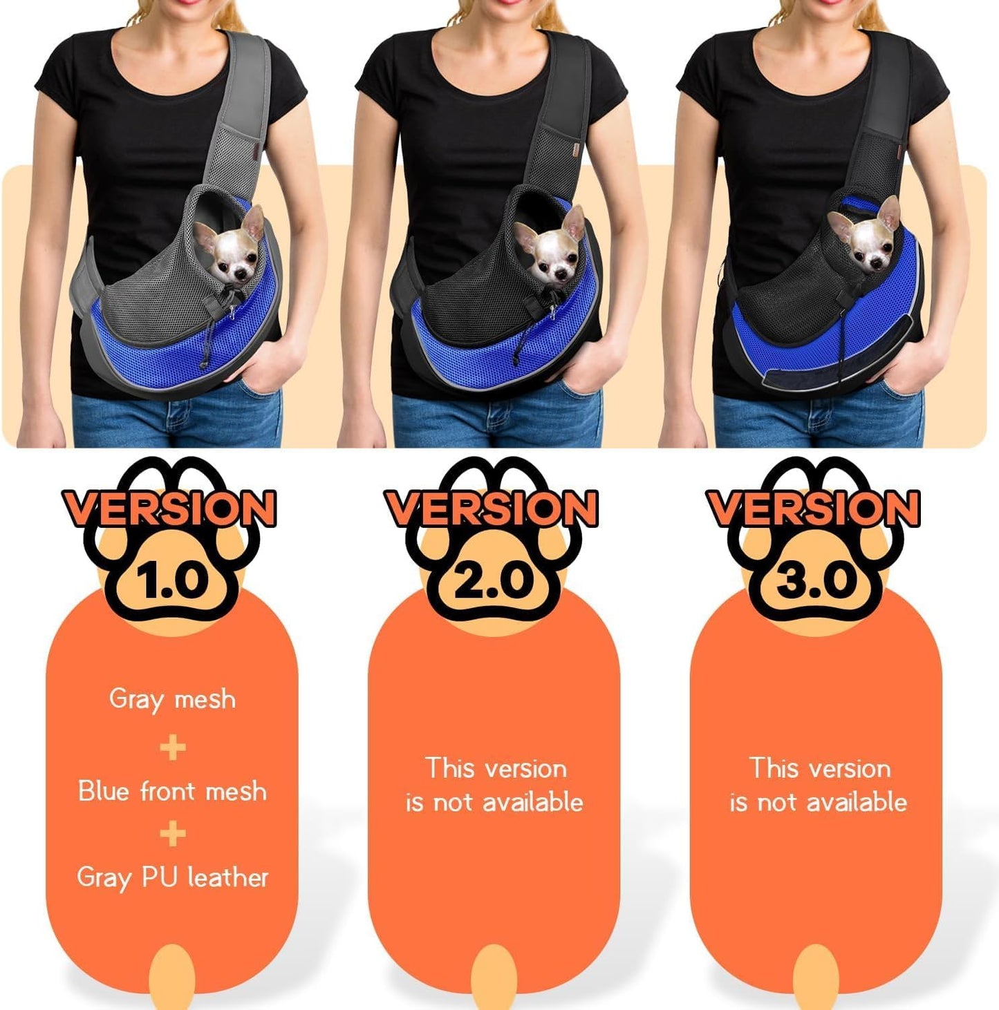 YUDODO Pet Sling Carrier for Small Dogs & Cats – Hands-Free Puppy Carrier with Safety Hook, Large Zipper Pocket, Soft Breathable Mesh, Adjustable Strap & Reflective Strip (Blue 1.0 S)