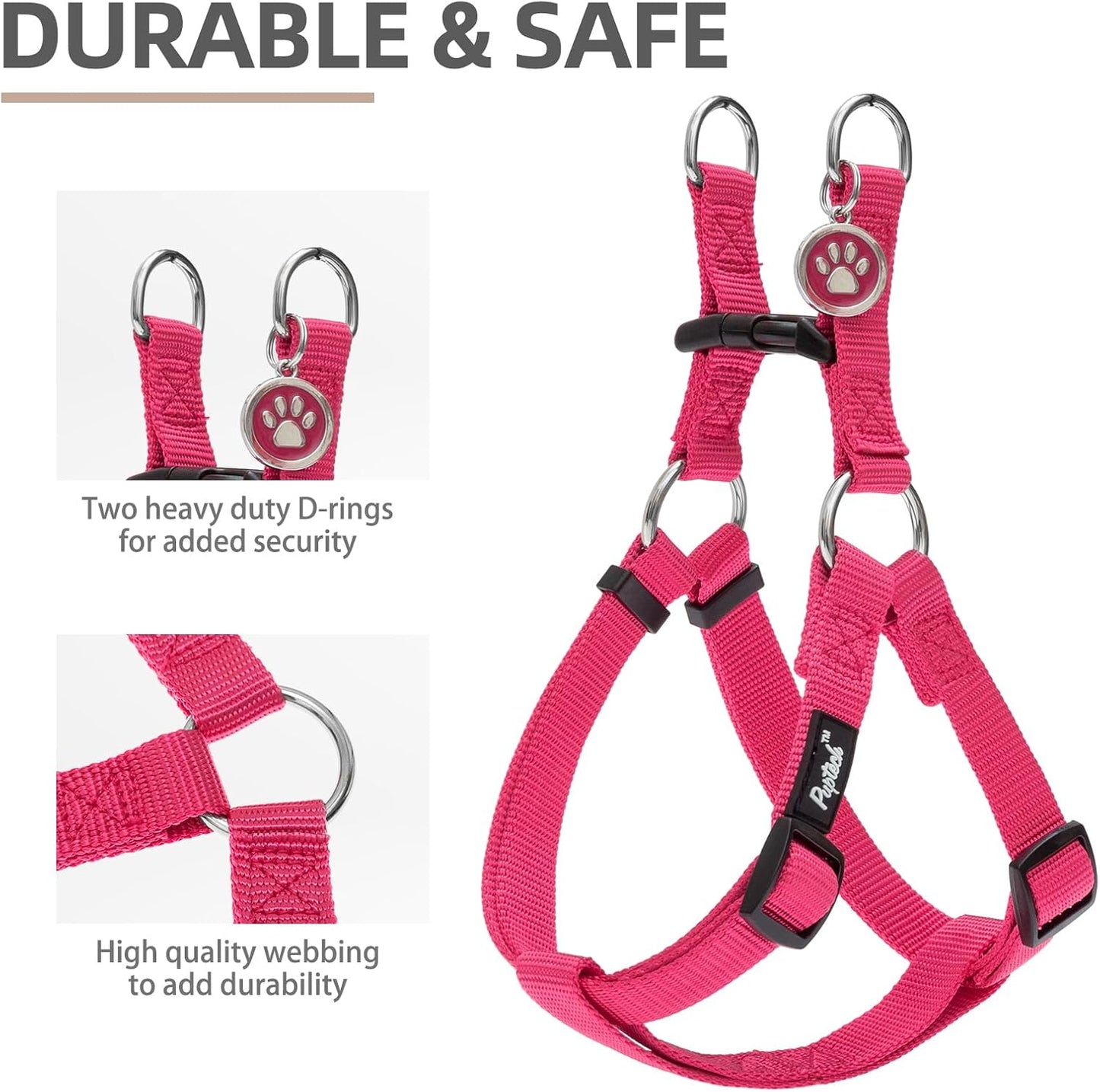 PUPTECK No Pull Dog Harness Soft Adjustable Basic Nylon Step in Puppy Vest Outdoor Walking with ID Tag and A-ir Tag Case, Hot Pink, XS