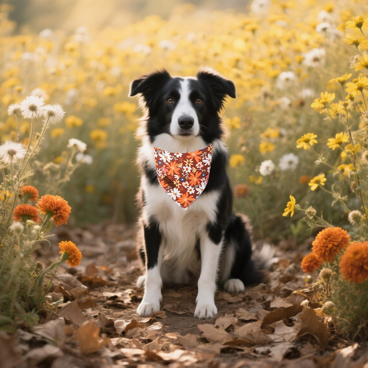 Lionet Paws Fall Dog Bandana Washable Cotton Borwn Handkerchief Scarf Triangle Floral Oxalis Bandana for Medium Large Dogs Girl Boy