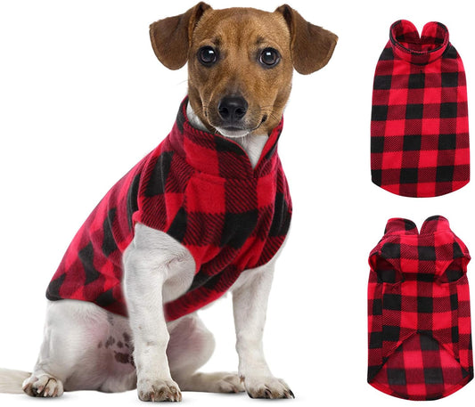 ASENKU Dog Sweater, Plaid Dogs Fleece Vest, Soft Comfortable Pet Pajamas, Warm Winter Puppy Shirt, Cold Weather Coat Jacket Pet Clothes for Small & Medium Dog Breeds