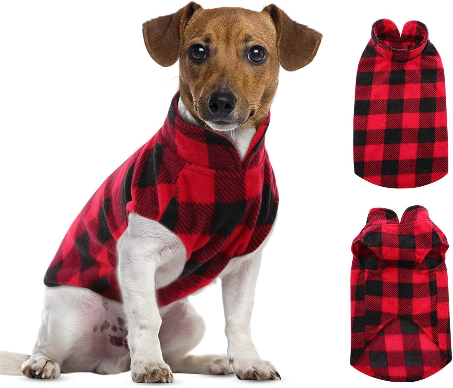 ASENKU Dog Sweater, Plaid Dogs Fleece Vest, Soft Comfortable Pet Pajamas, Warm Winter Puppy Shirt, Cold Weather Coat Jacket Pet Clothes for Small & Medium Dog Breeds