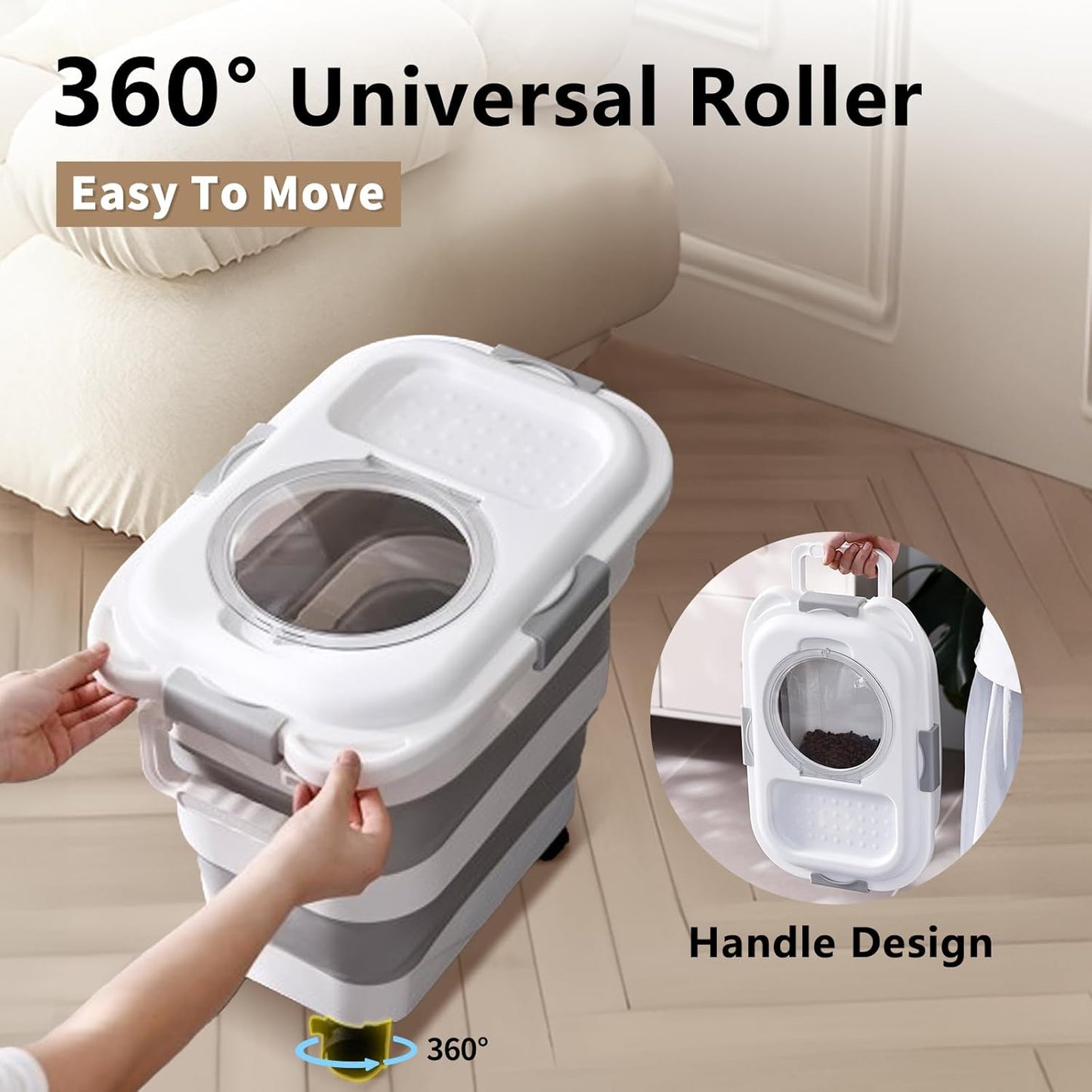 25 Lbs Dog Food Storage Container, Collapsible Dog Food Container with Scoop for Pet/Dog/Cat/Bird Food,Keep Dry Food Fresh,Easy to Move (White)