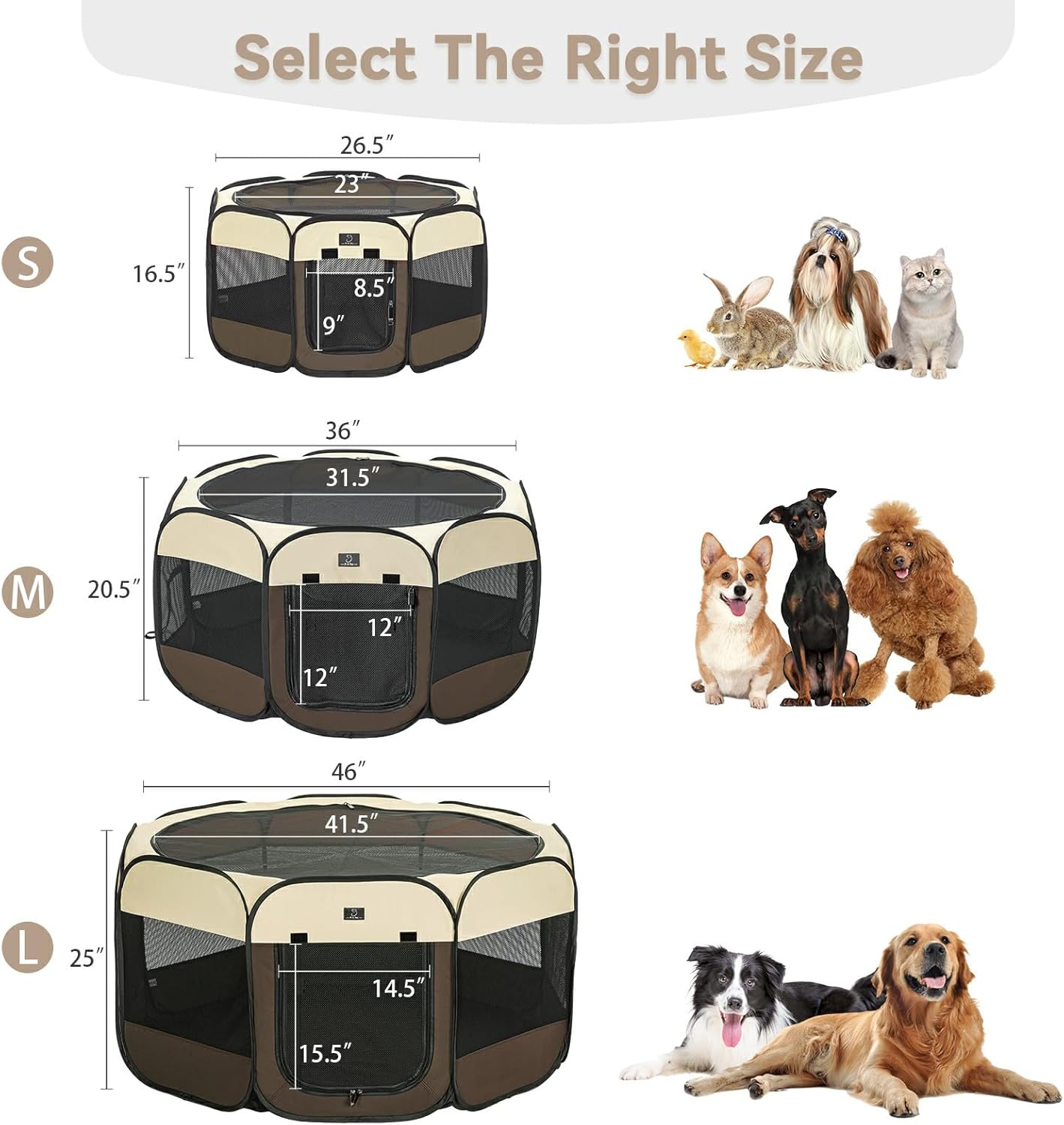 A4Pet Puppy Playpen, 39.5” Pet Playpen with Bowl, Suitable for Puppies, Kittens, and Small Animals, Removable Zipper & Mesh Panel(16”W × 10”H)