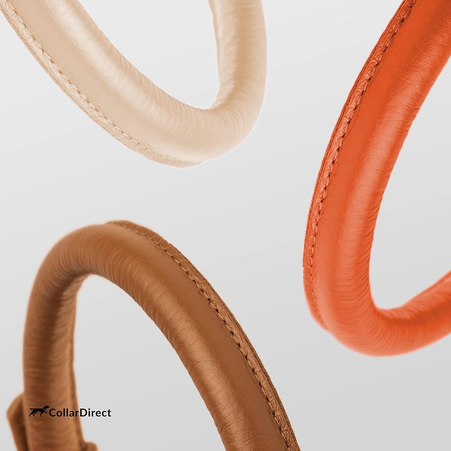 CollarDirect Rolled Leather Dog Collar, Soft Padded Round Puppy Collar, Handmade Genuine Leather Collar Dog Small Large Cat Collars 13 Colors (11-14 Inch, Orange Textured)