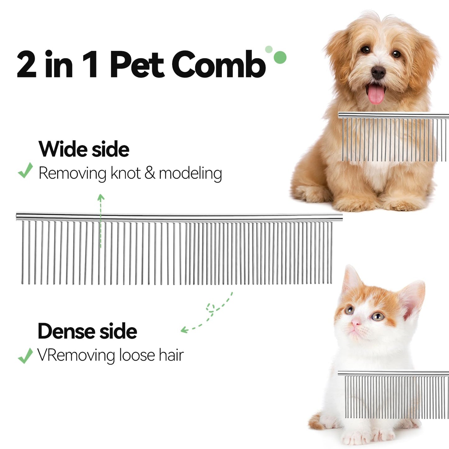 Dog & Cat Brush,Pet Grooming Kit 2PCS- Cat Brush for Shedding| Pet Metal Comb. Self-Cleaning Slicker Brush for Short and Long Hair. Removes Undercoat, Loose Hair, Tangled, Dirt and Massages.