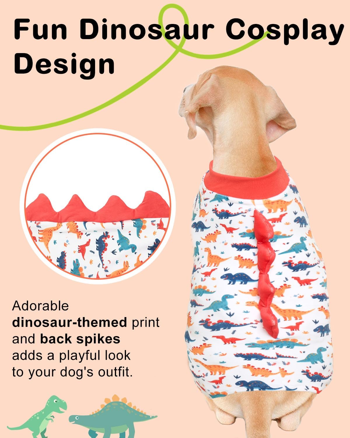 CuteBone Dinosaur Costume Dog Pajamas, Stretchy Spandex Crystal Velvet Sleepwear Coat for Small Dogs, Soft & Warm Pet Outfit Clothes for Cold Weather, Cozy Pullover Design COSP02XXL