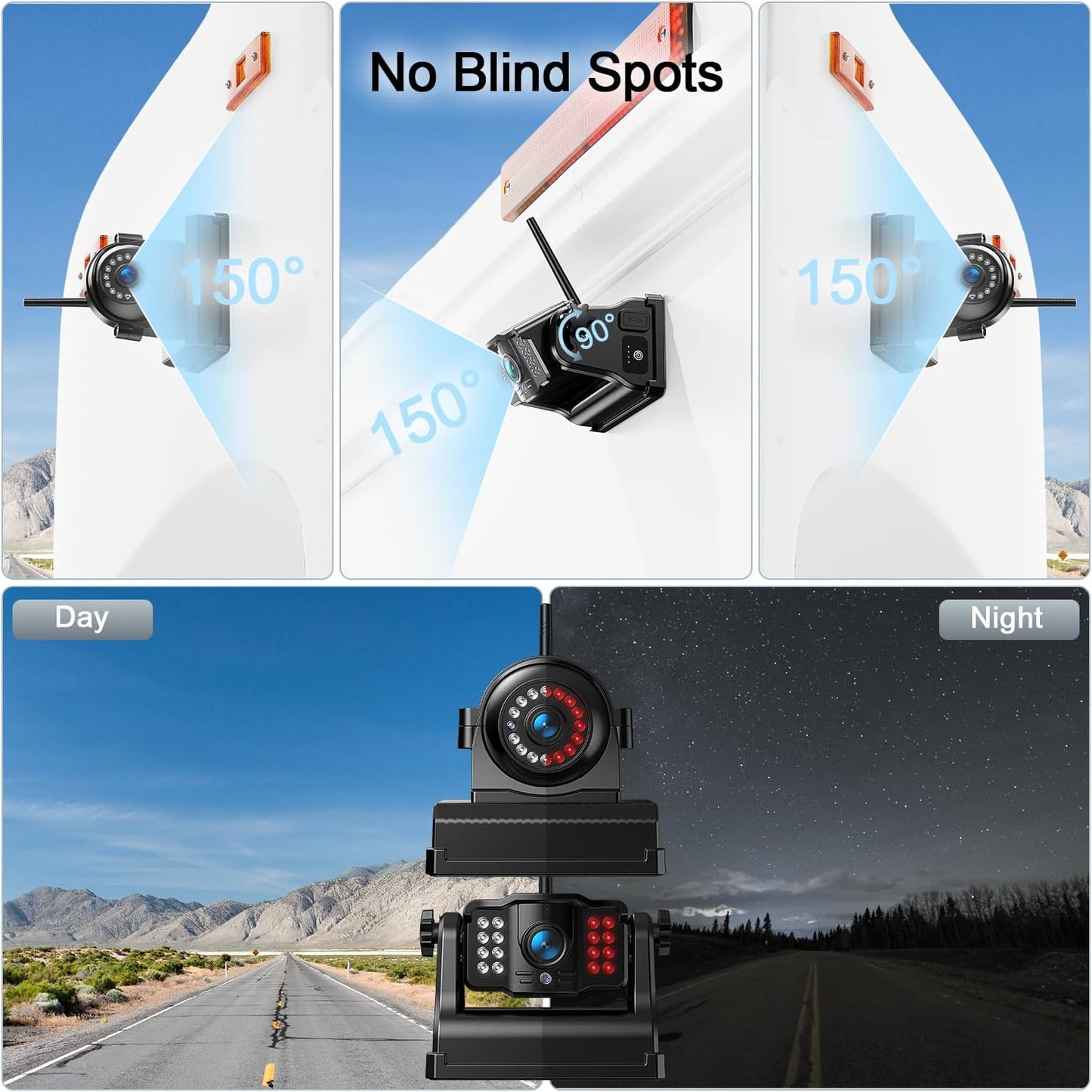 Fookoo HD 1080P 9" Magnetic Wireless Backup Camera,9" IPS Monitor, Rechargeable 2 Side View 2 Rear View Cameras, 1-Min Easy Install, Long Battery Life No Drilling IR Light for RV Truck Trailer DCX904