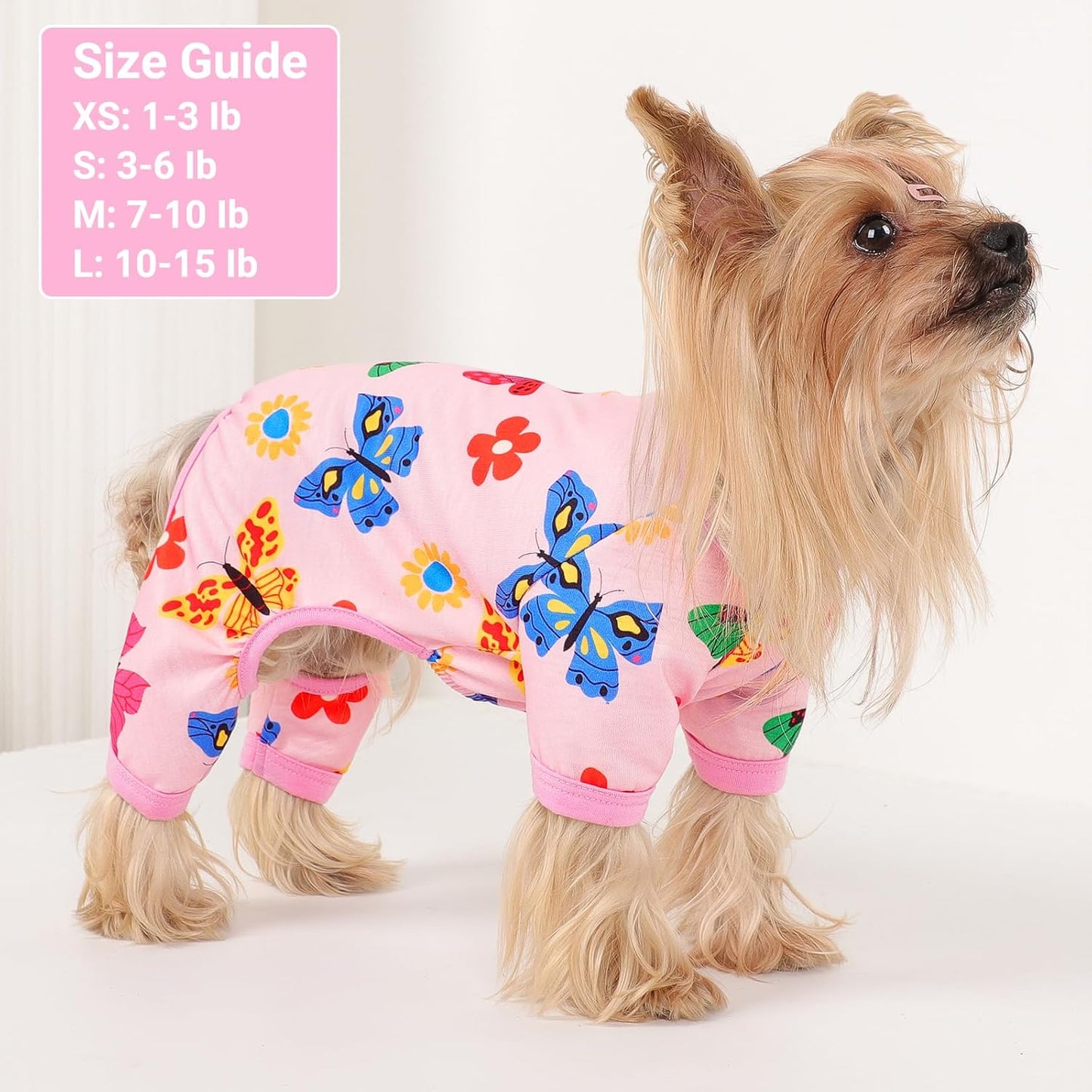 Dog Pajamas Small Sized Dogs Stretchable Summer Dog Clothes Pjs 4 Legs Girl Boy Cute Soft Puppy Outfits Doggie Cat Jammies Jumpsuit Sleeper for Pet, Butterfly S